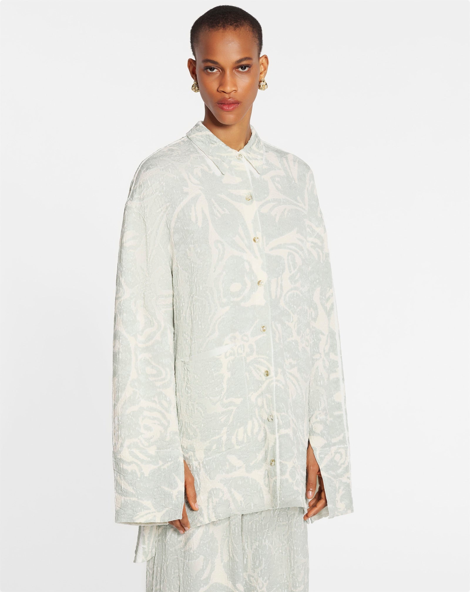 FLOWER PRINT LONG SLEEVE OVERSIZED RELAXED SHIRT - 3