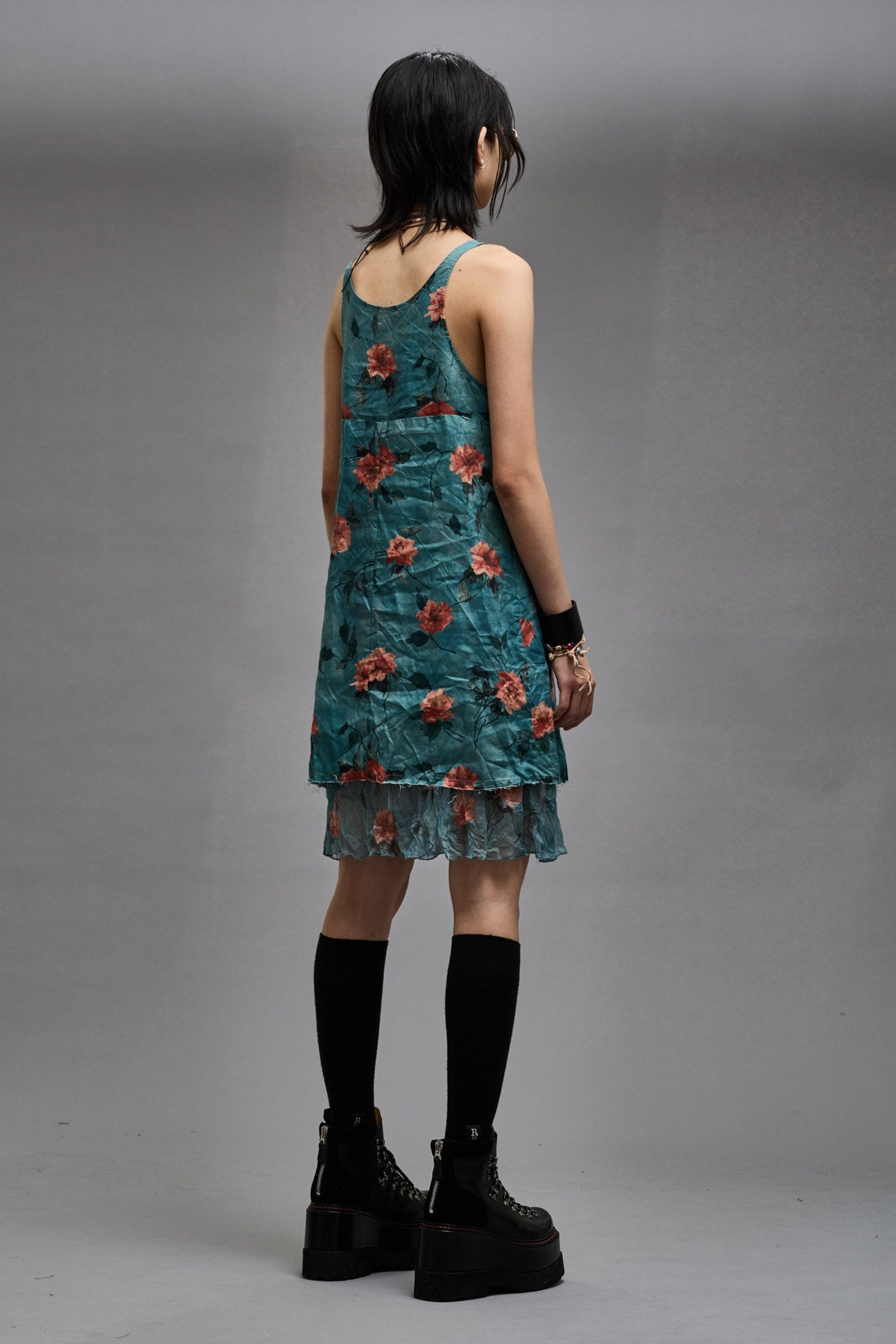 LAYERED FLOUNCE TANK SLIP - BLUE FLORAL - 5