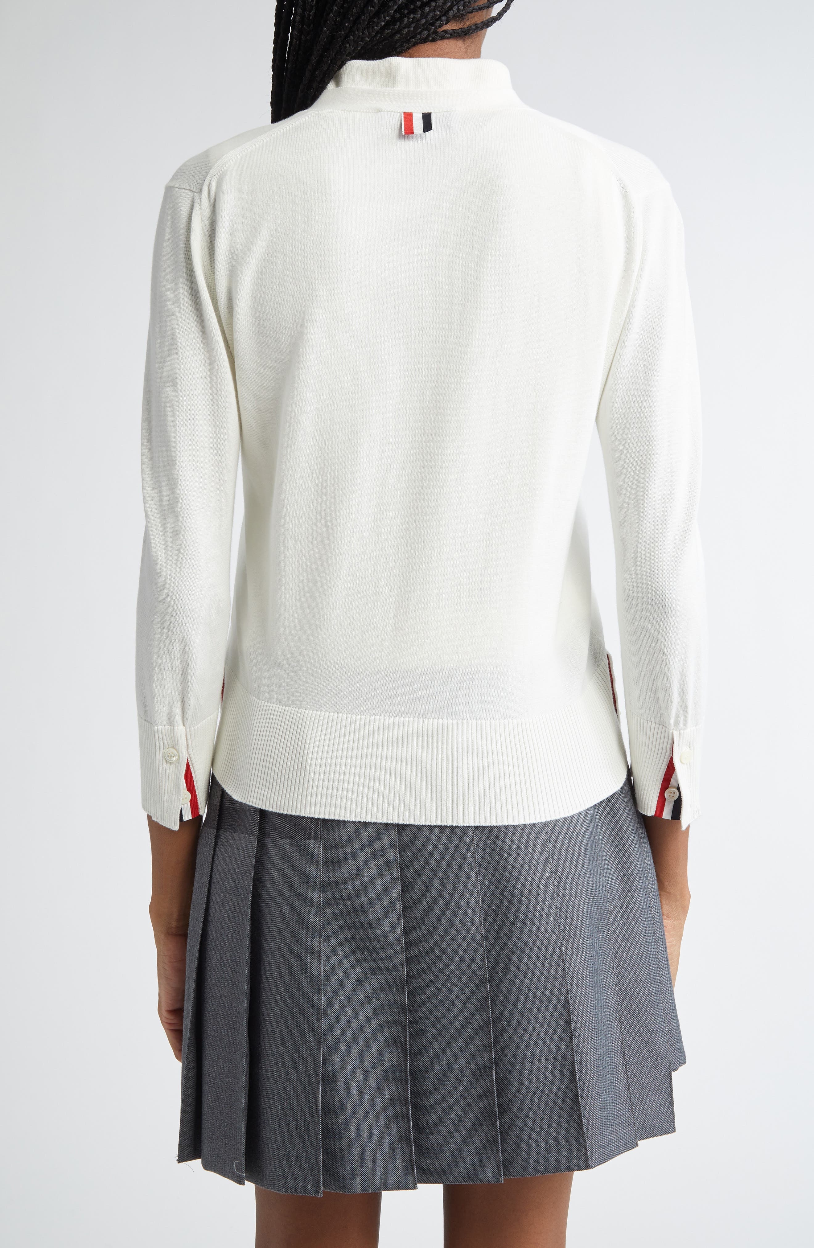Thom Browne Jersey Stitch V-Neck Cotton Cardigan in White at Nordstrom - 3