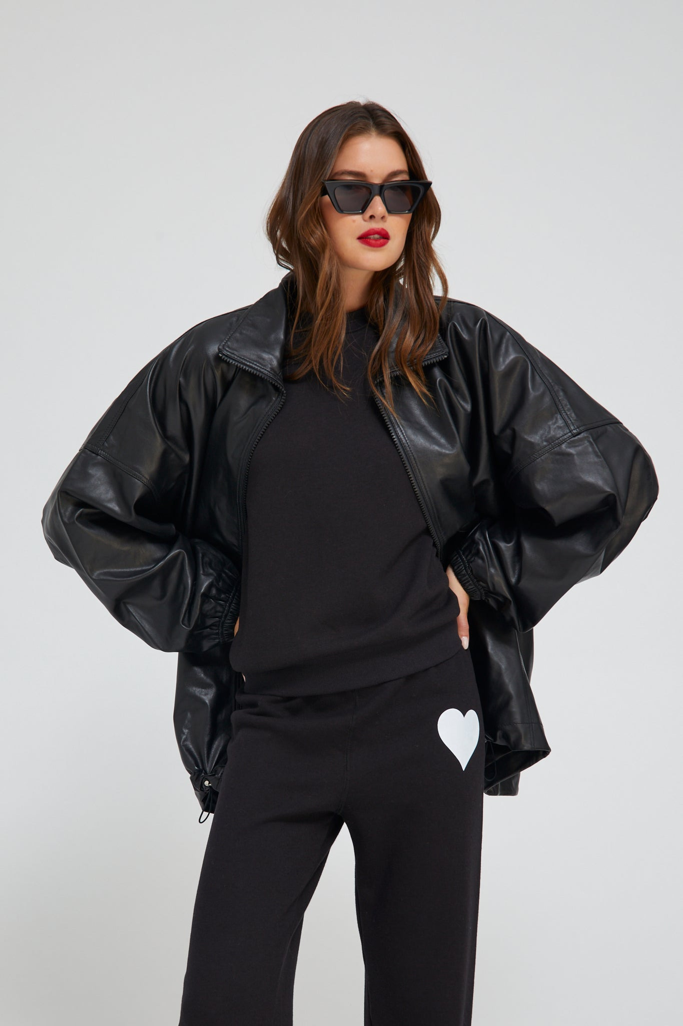 BLACK LEATHER ANORAK JACKET - 2