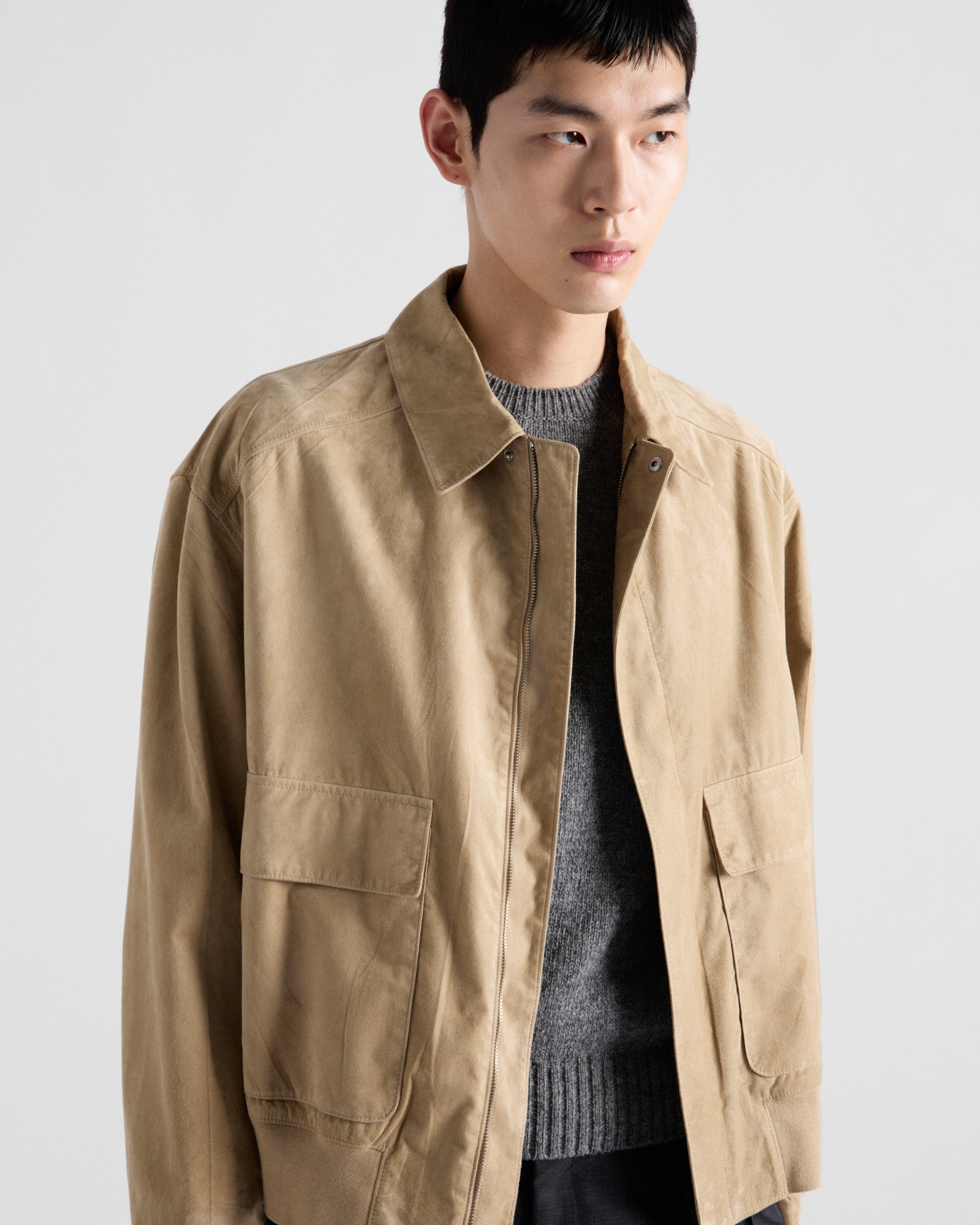 Suede and cotton bomber jacket - 6
