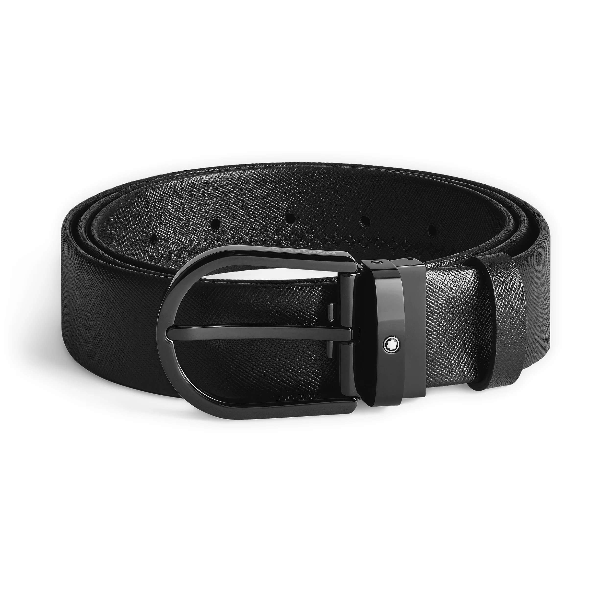 Horseshoe buckle black 35mm leather belt - 1