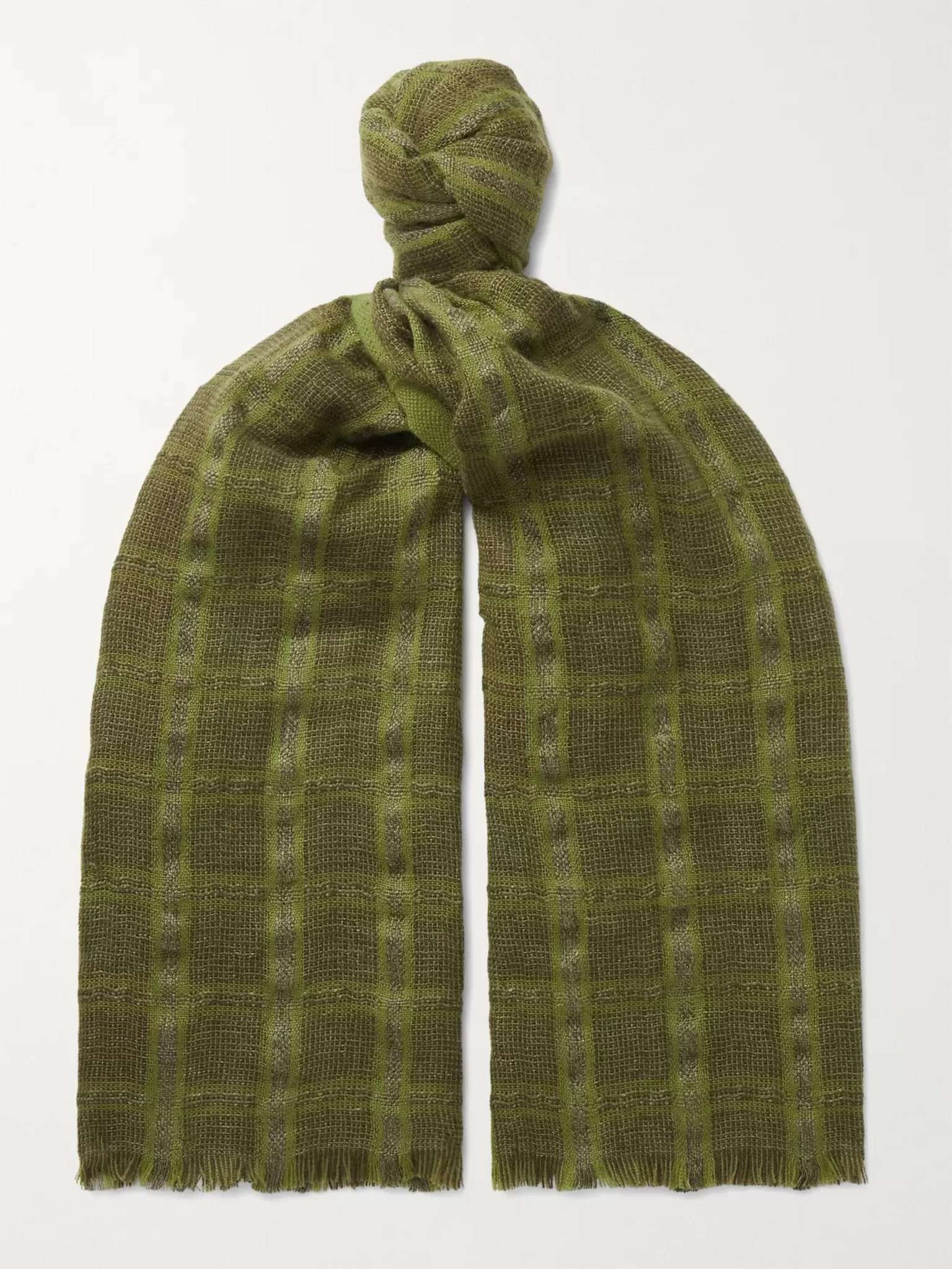 Checked Linen and Cashmere-Blend Tweed Scarf - 1