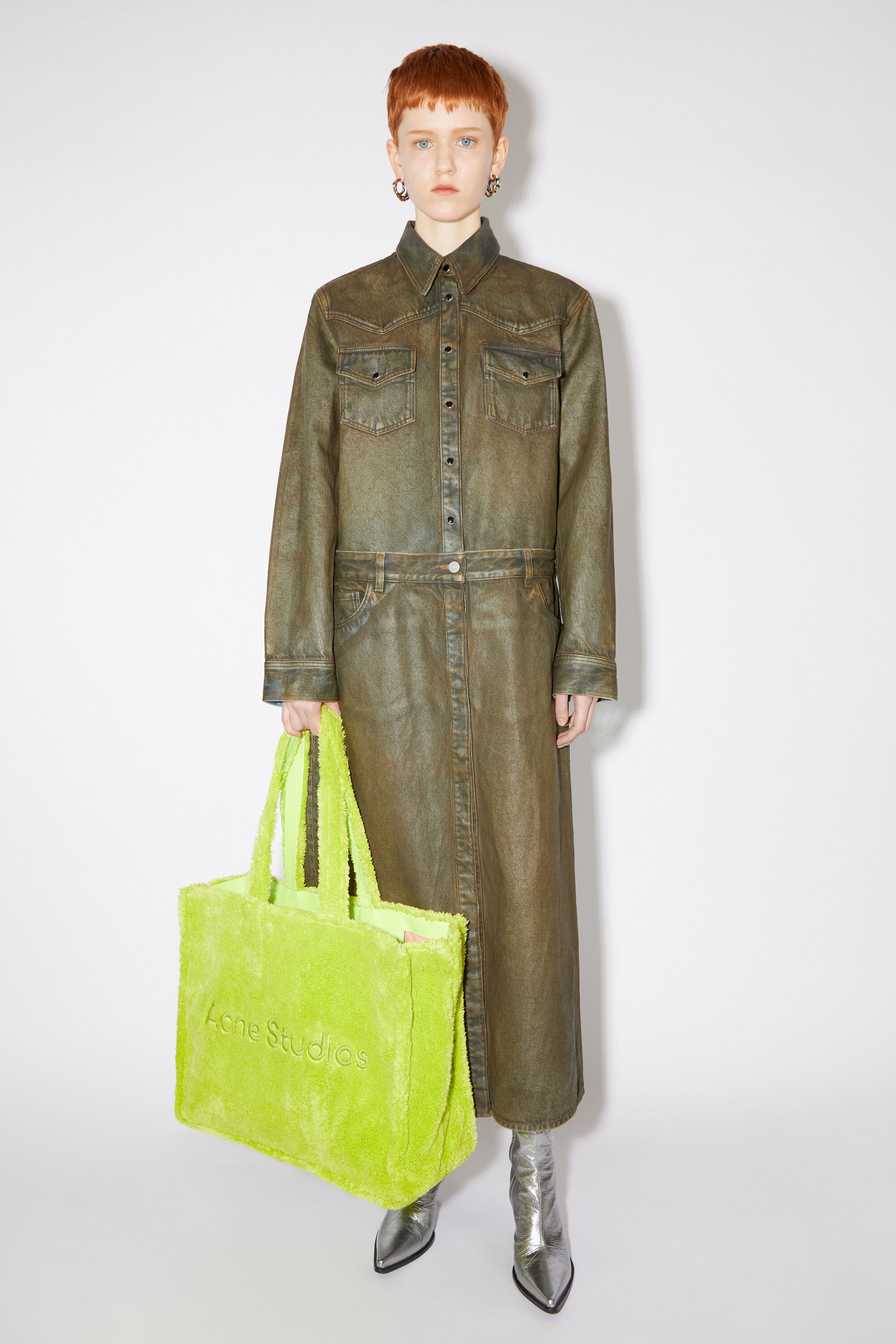 Logo Teddy Fleece Tote Bag in Green - Acne Studios