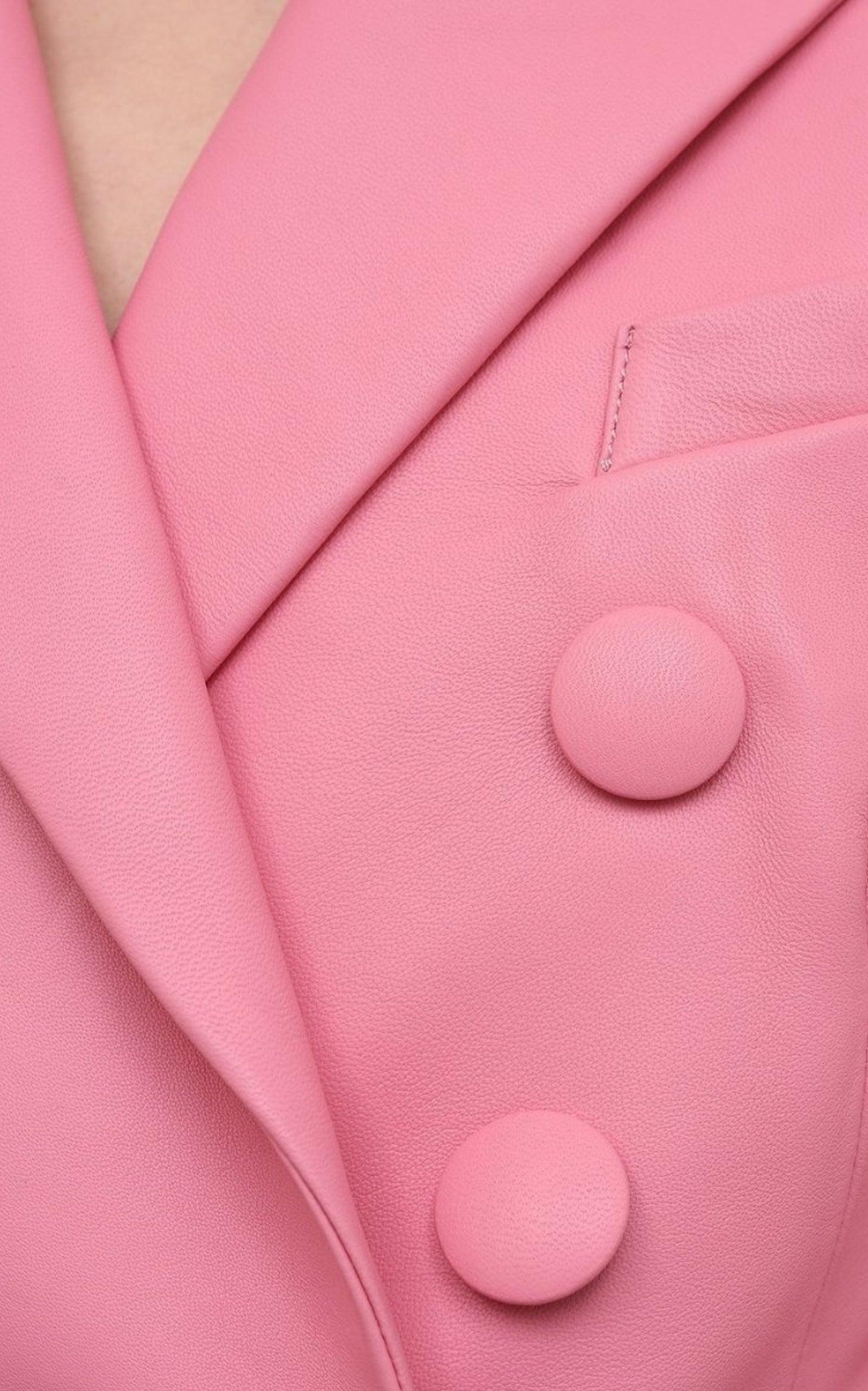 Double-Breasted Leather Blazer - 5