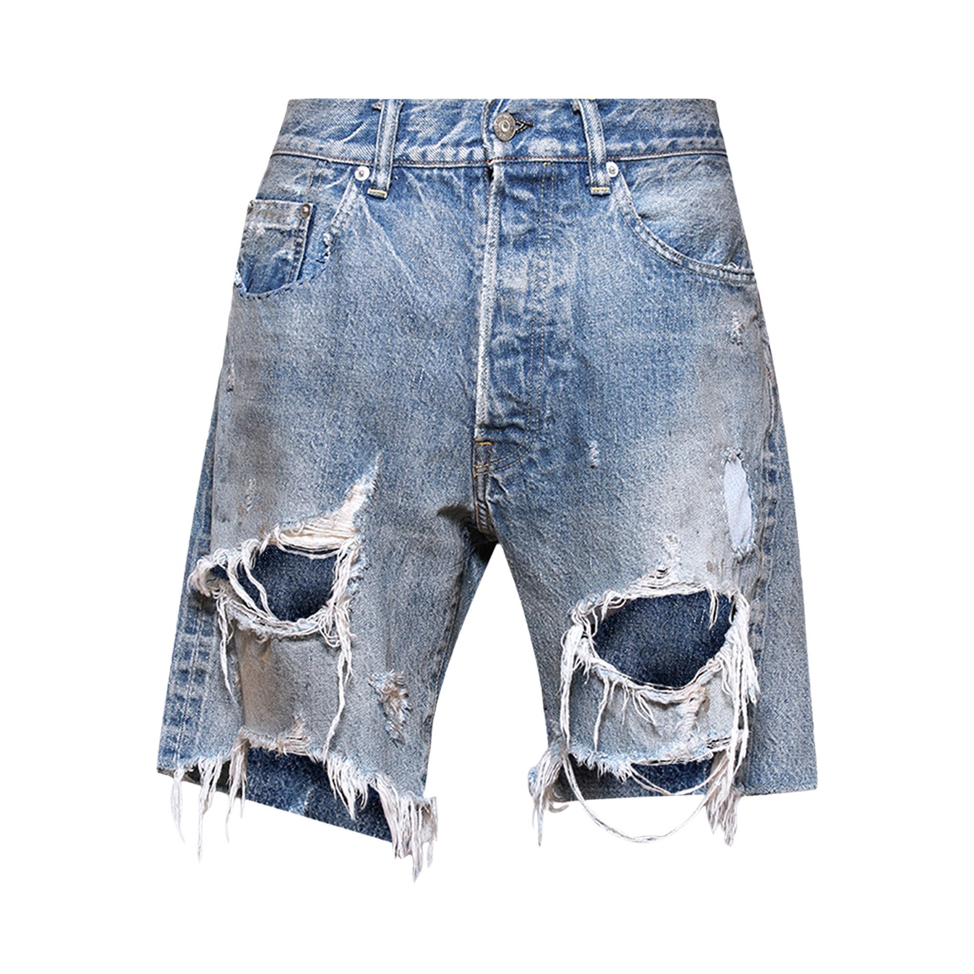 SAINT M×××××× Saint Michael Damage Denim Shorts 'Blue' | goat