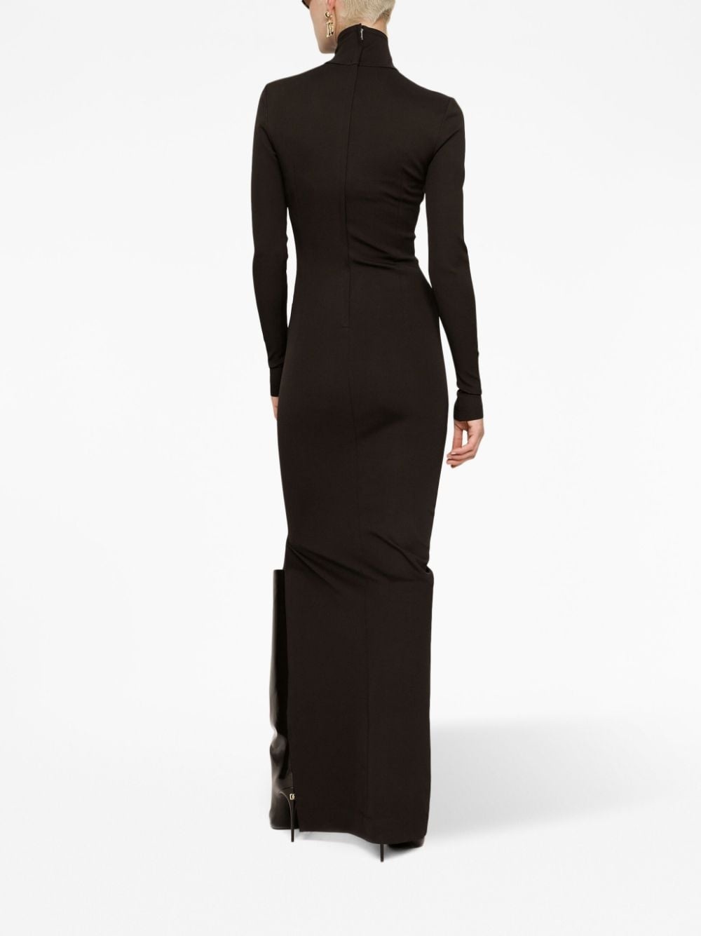 high-neck long-sleeves maxi dress - 4