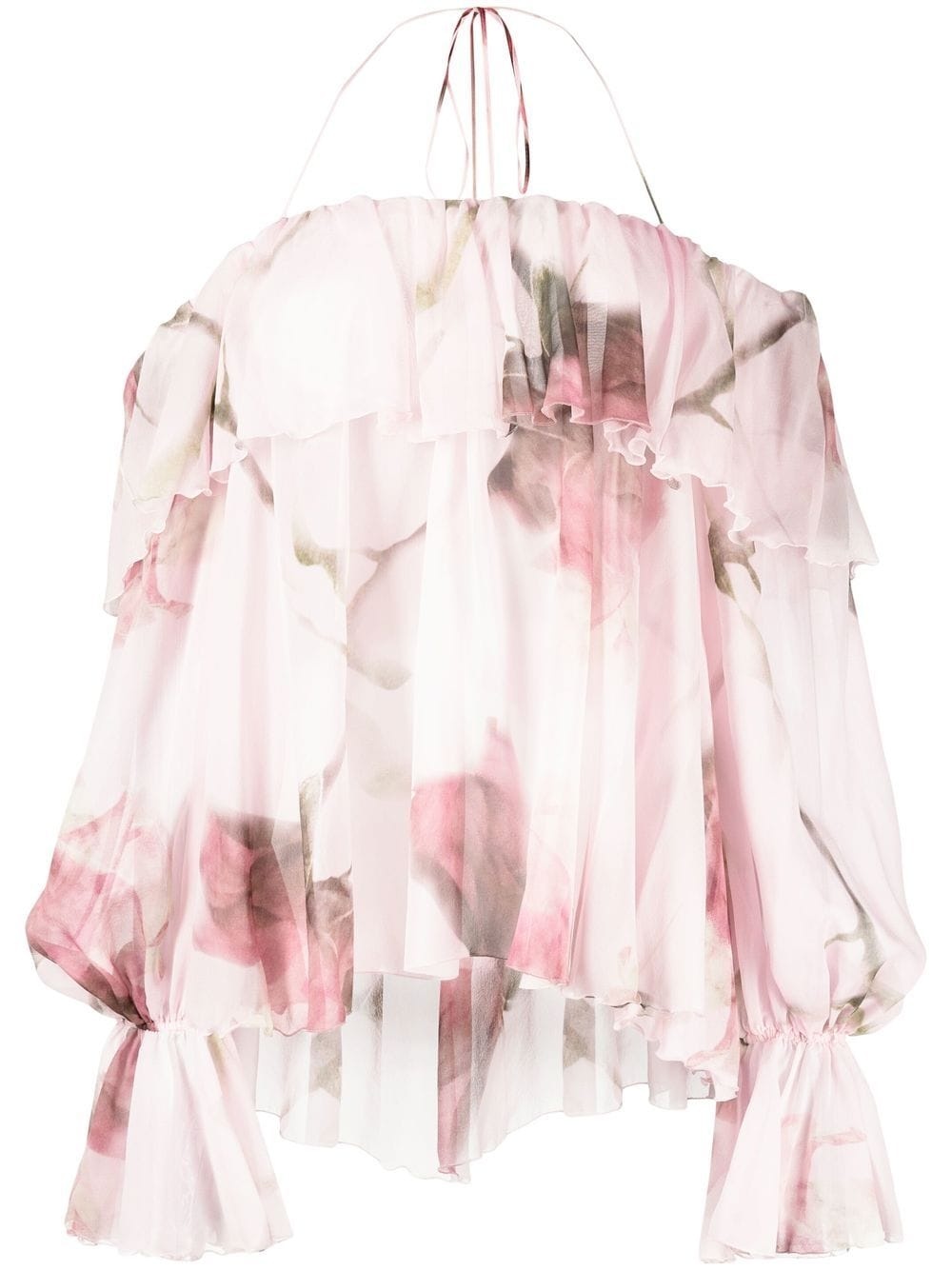 Bardot-neckline ruffled blouse - 1
