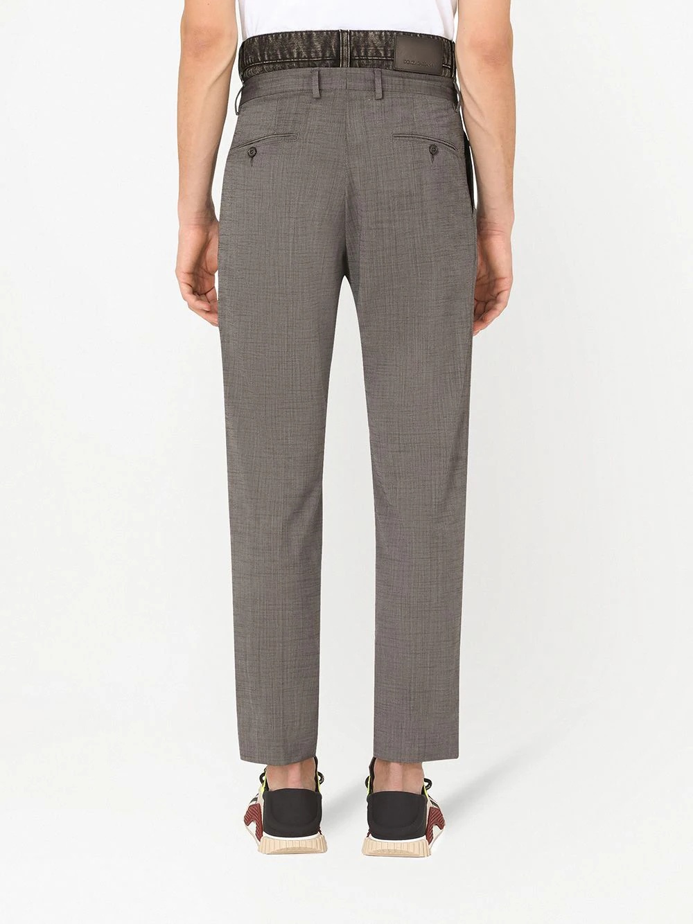 denim trim wool trousers - 4