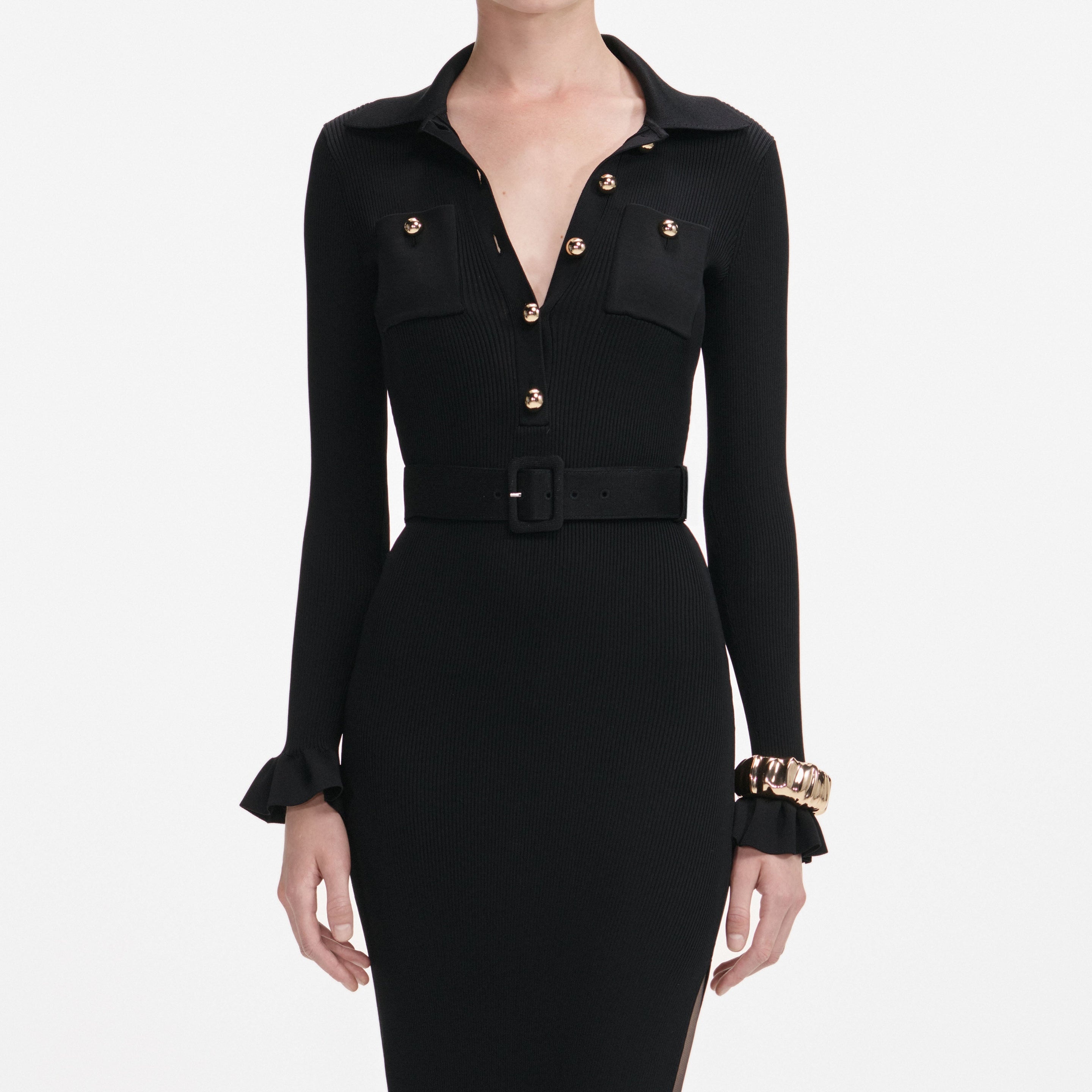Black Ribbed Knit Maxi Dress - 4