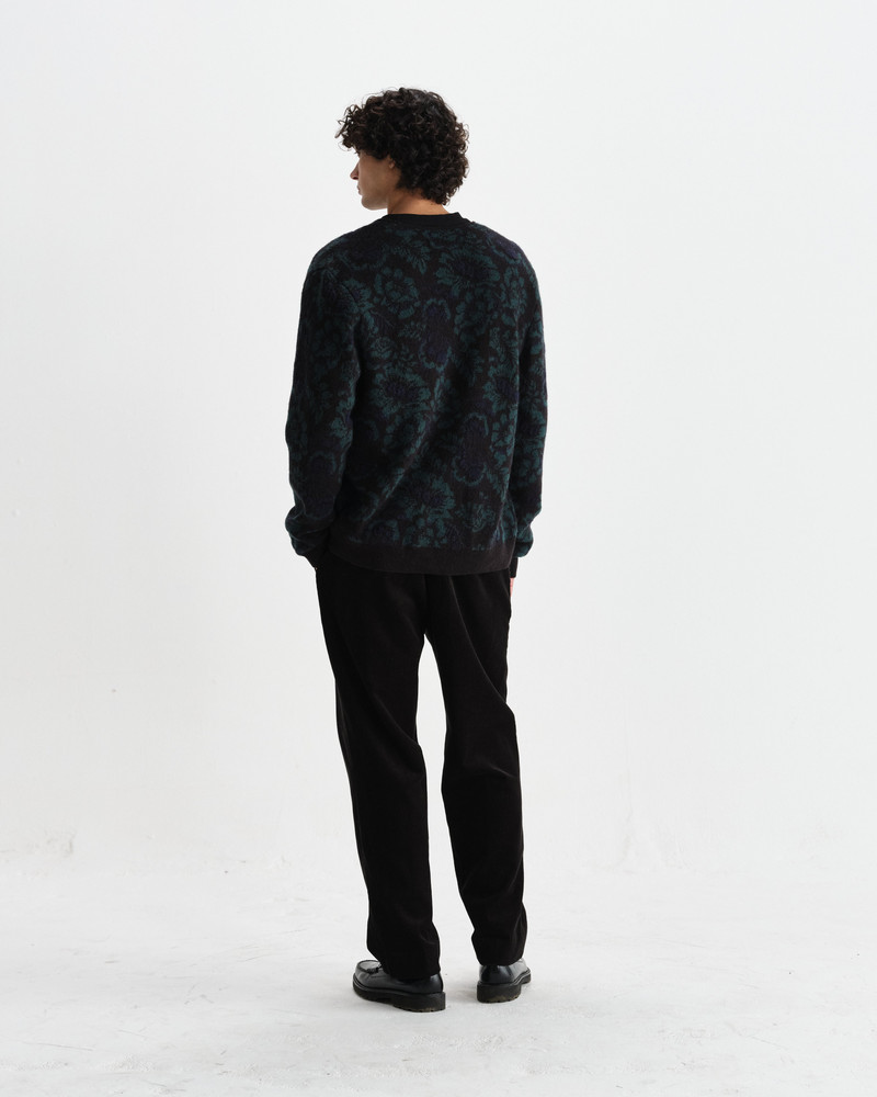 Alban - Black And Green Floral Textured Jacquard Cardigan 6