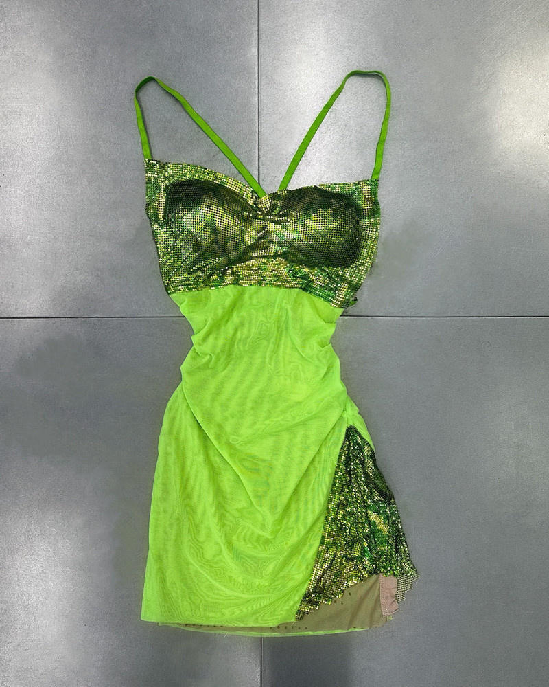 GREEN CHAINMAIL MINI DRESS 1