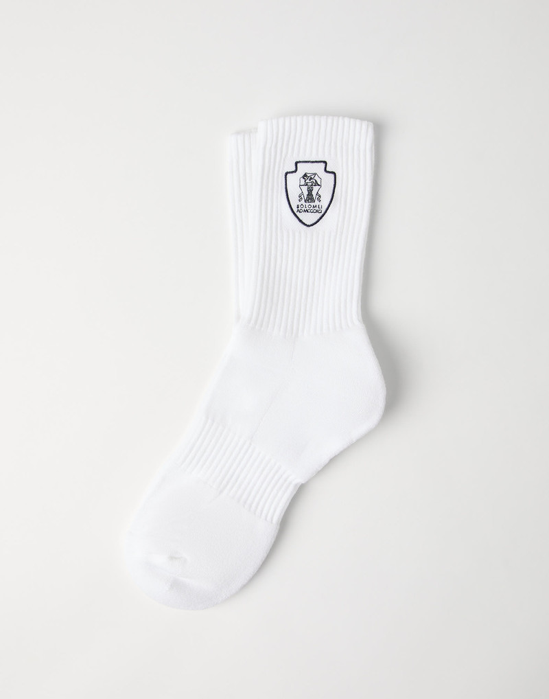 Techno cotton rib knit socks with embroidered logo 1