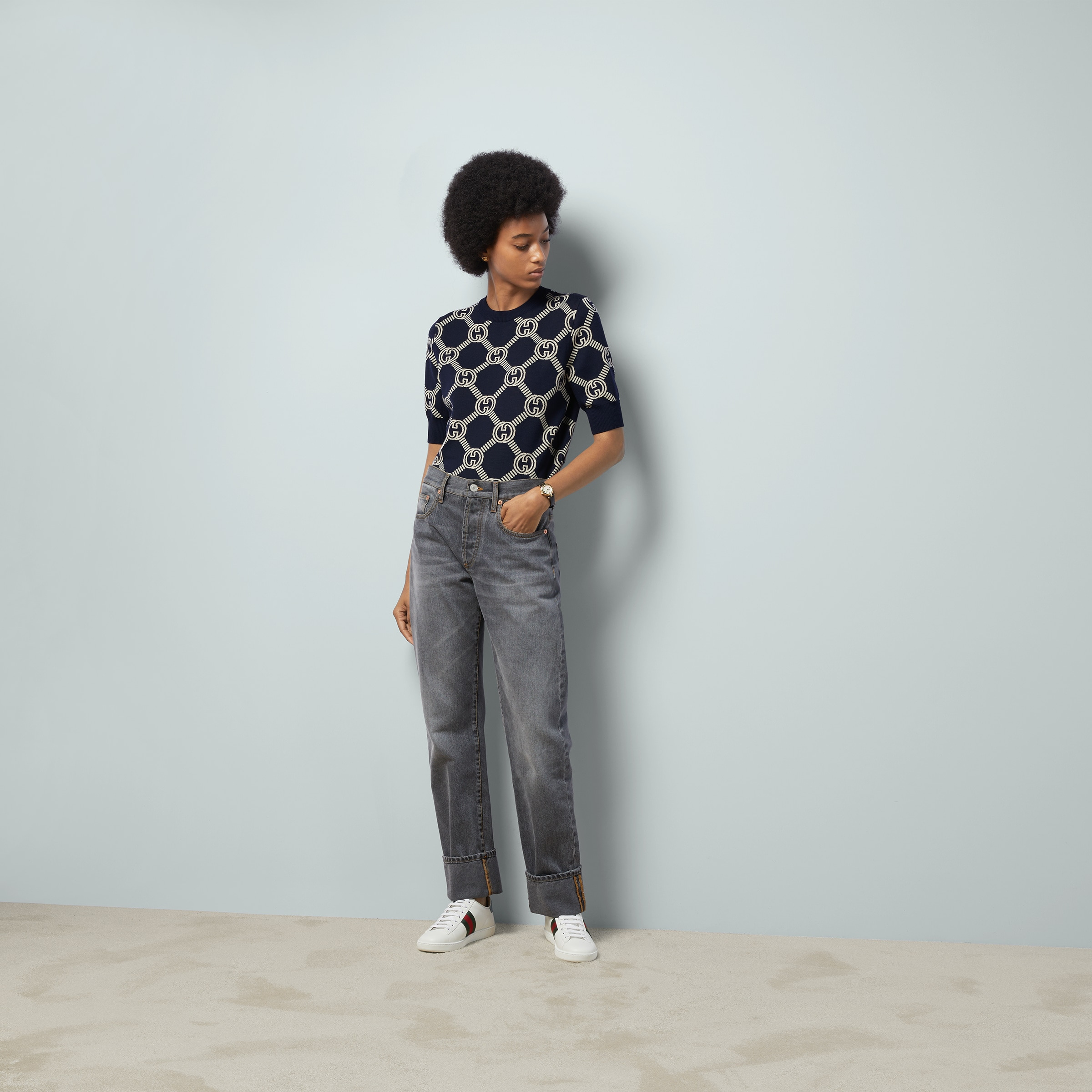 Reversible GG wool jacquard top - 2