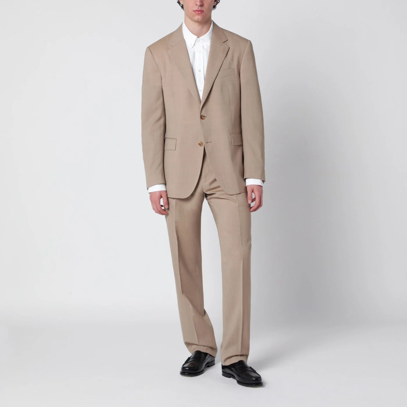 Beige single-breasted linen suit - 1