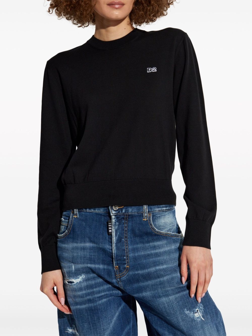 logo patch round neck jumper - 3