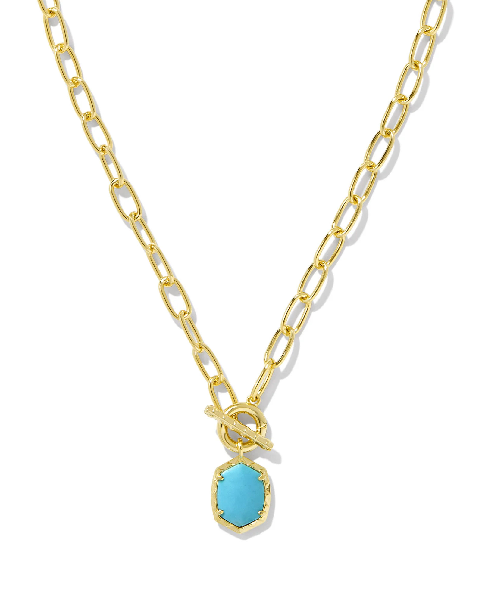 Daphne Convertible Gold Link and Chain Necklace in Variegated Turquoise Magnesite - 1