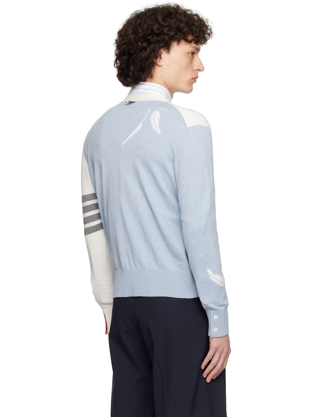 OFf-White & Blue Feather High V-Neck Cardigan - 3