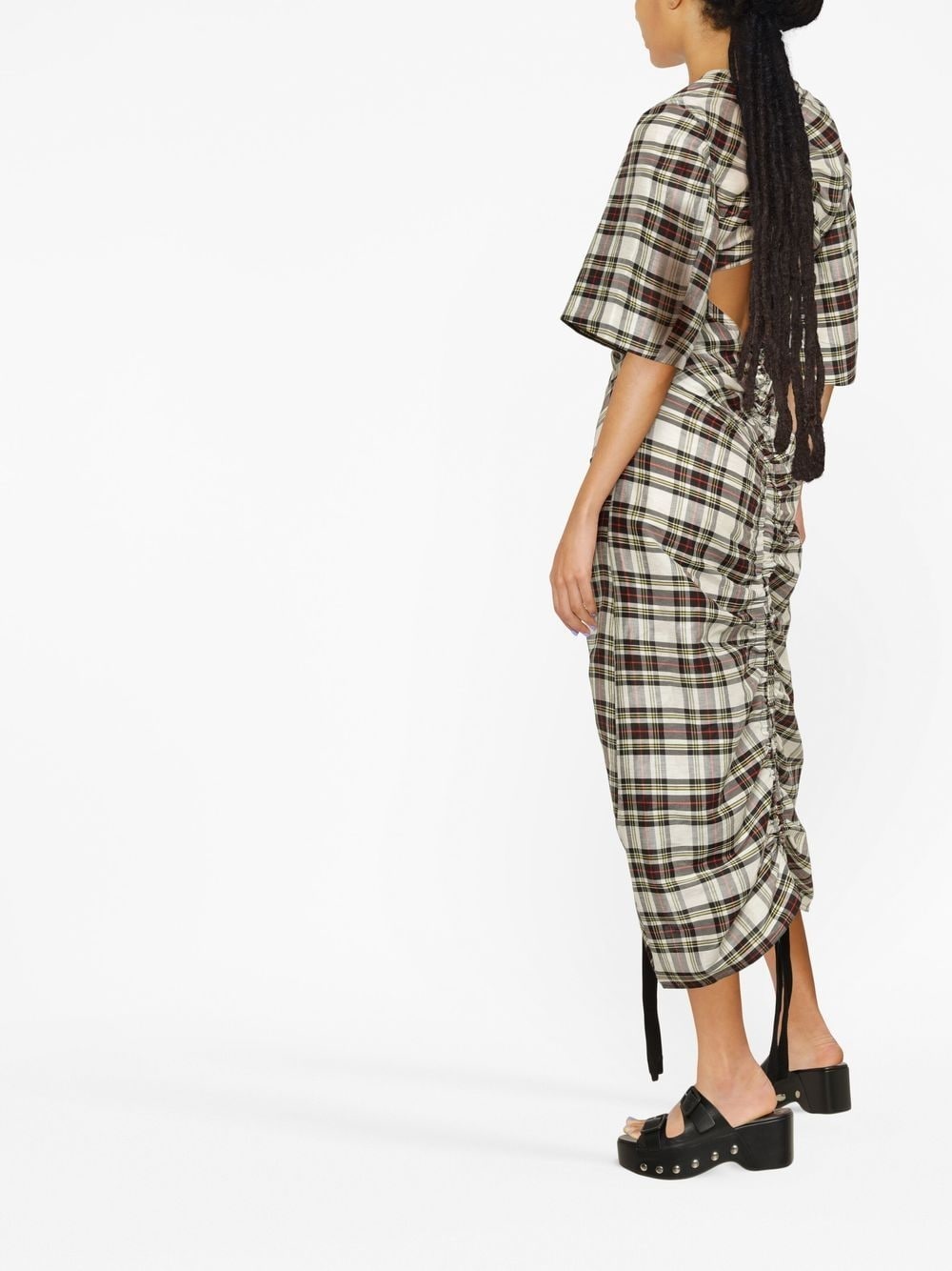 ruched plaid midi dress - 3