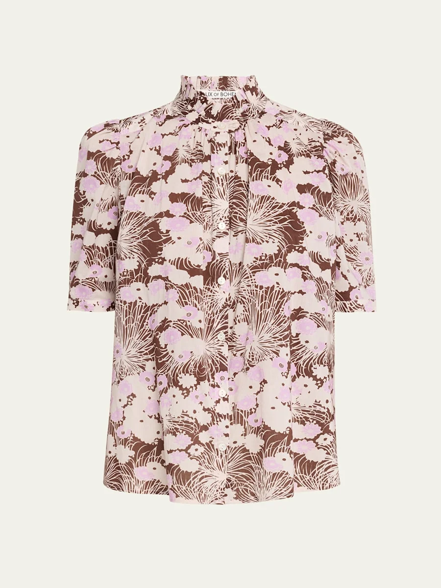 Winnie Short-Sleeve Floral Cotton Blouse - 1