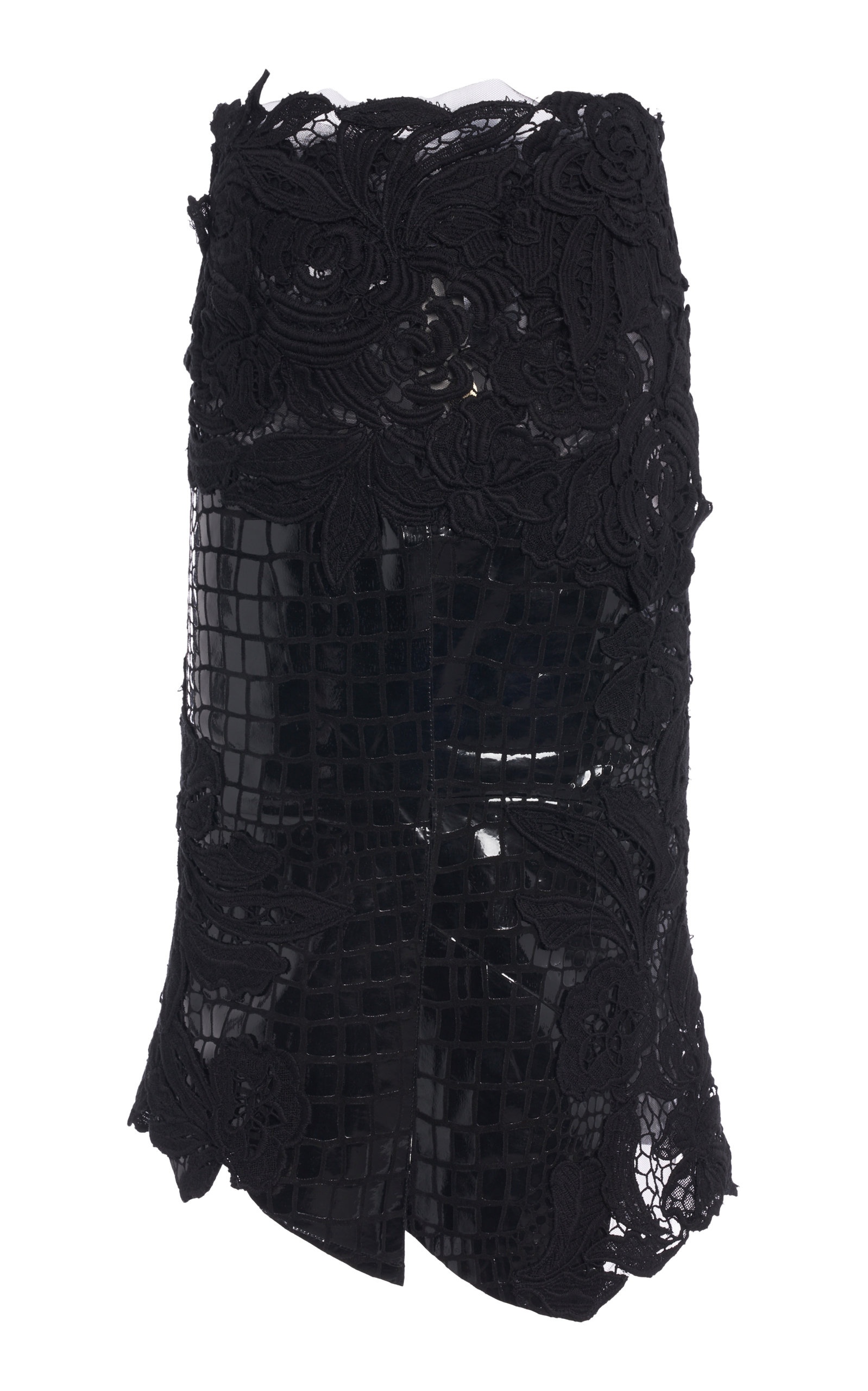 Guipure Lace and Croc-Effect Midi Skirt black - 2