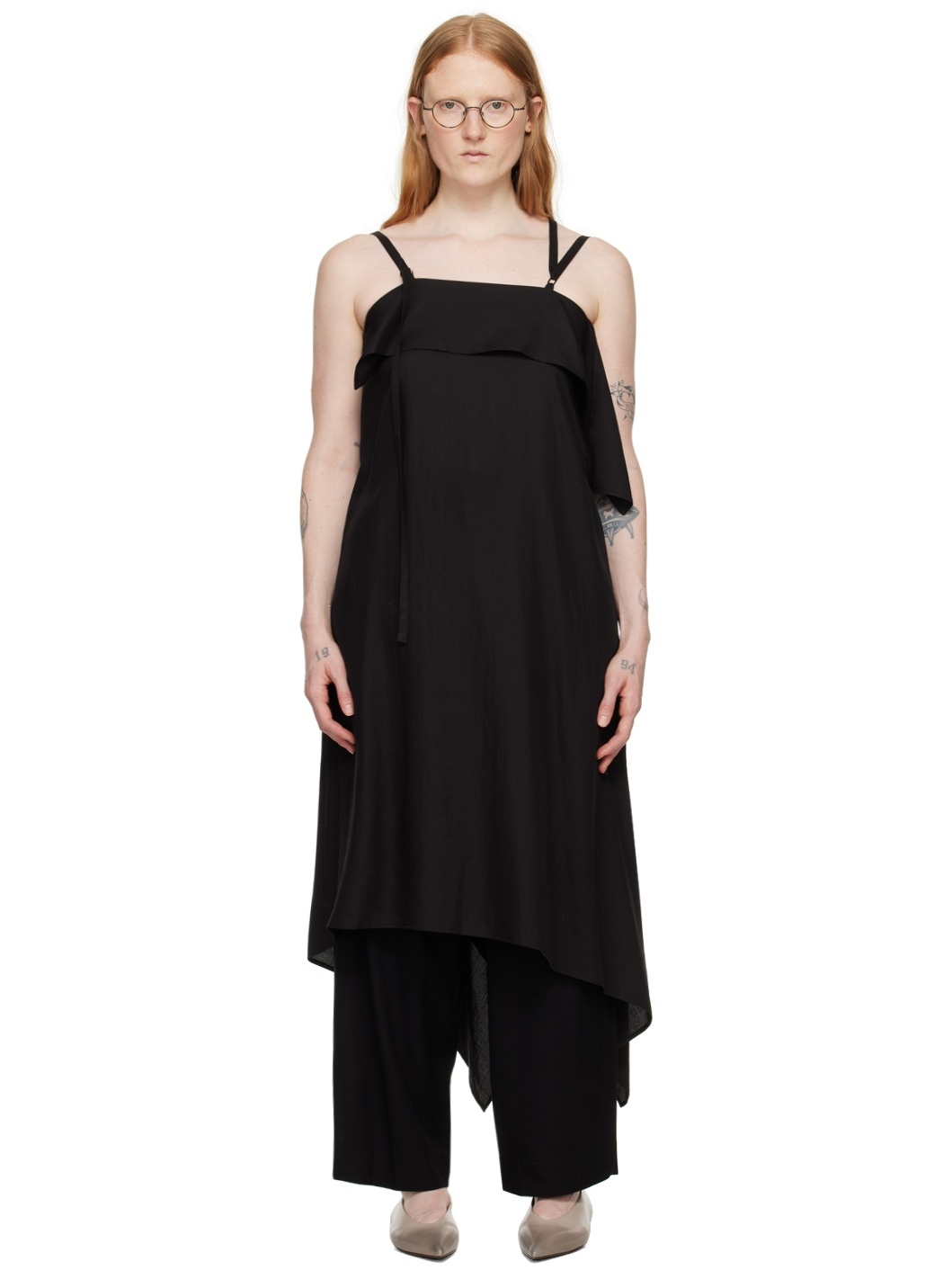 Black Lace-Up Midi Dress - 1