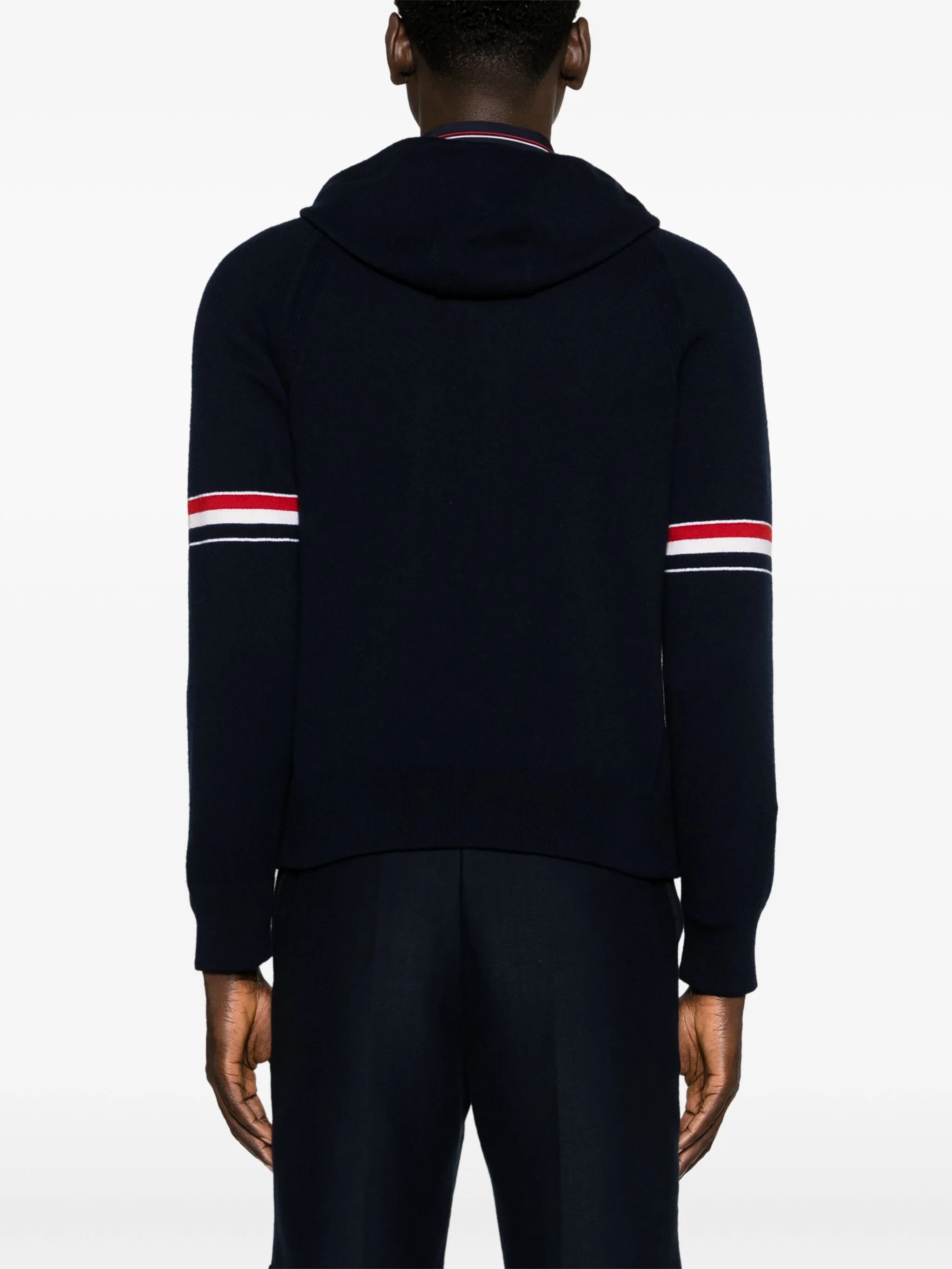 THOM BROWNE Men Jersey Float Jacquard Stitch Zip Up Hoodie In Cashmere W/Rwb Armband - 3