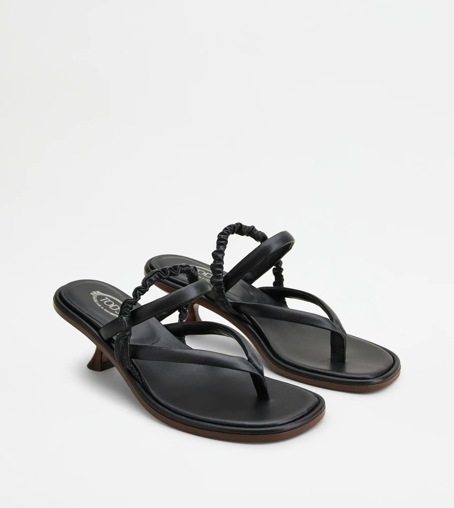 THONG SANDALS IN LEATHER WITH HEEL - BLACK - 3