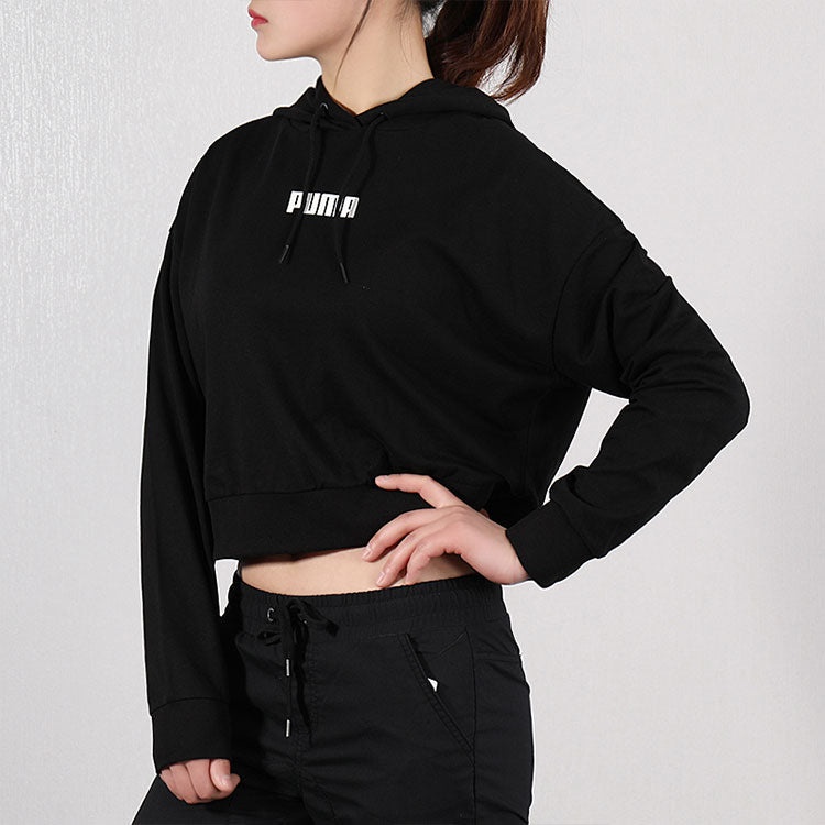 (WMNS) PUMA Logo Short Hoodie 'Black' 579612-01 - 4
