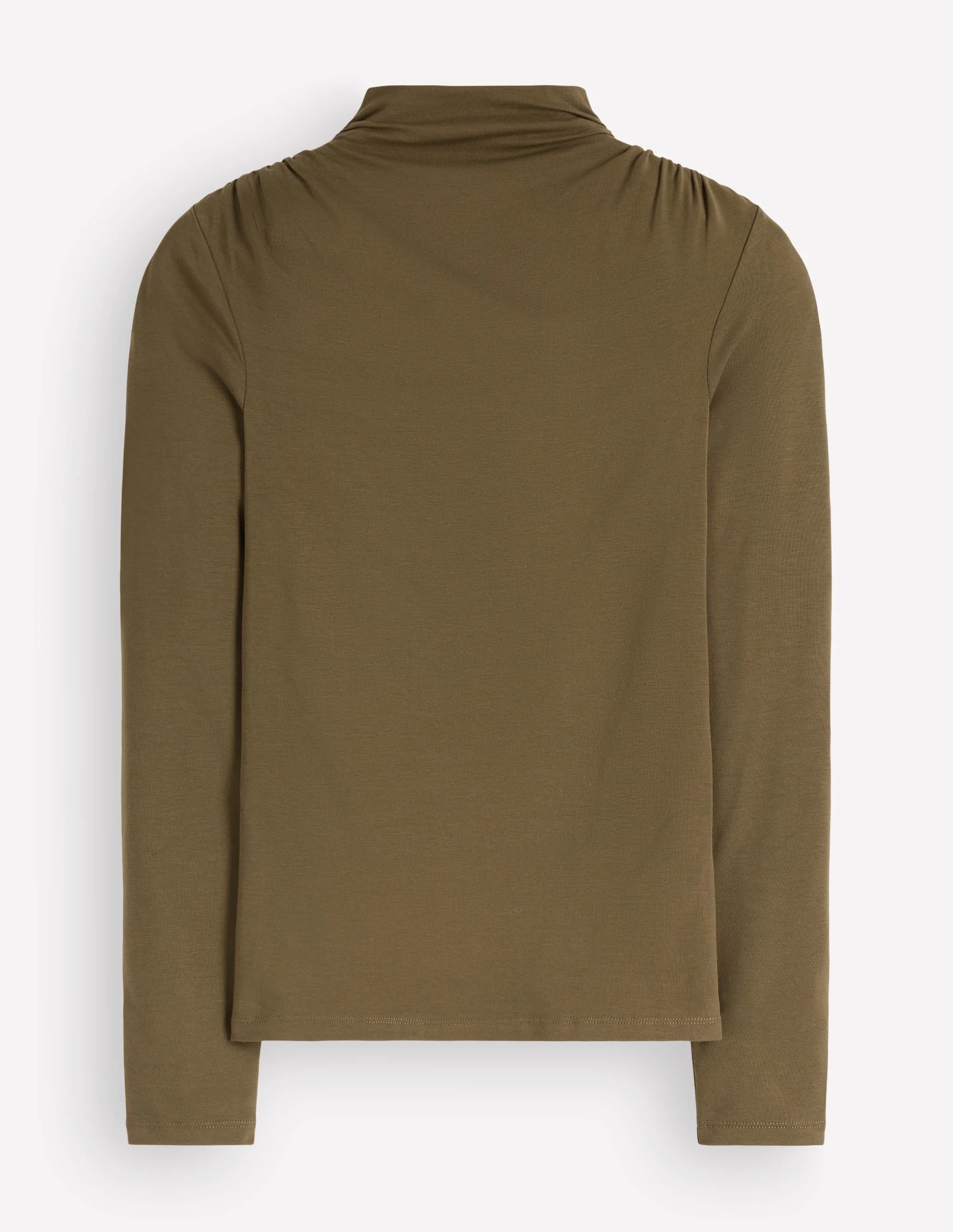 Ruched Neck Long Sleeve-Dark Olive - 1