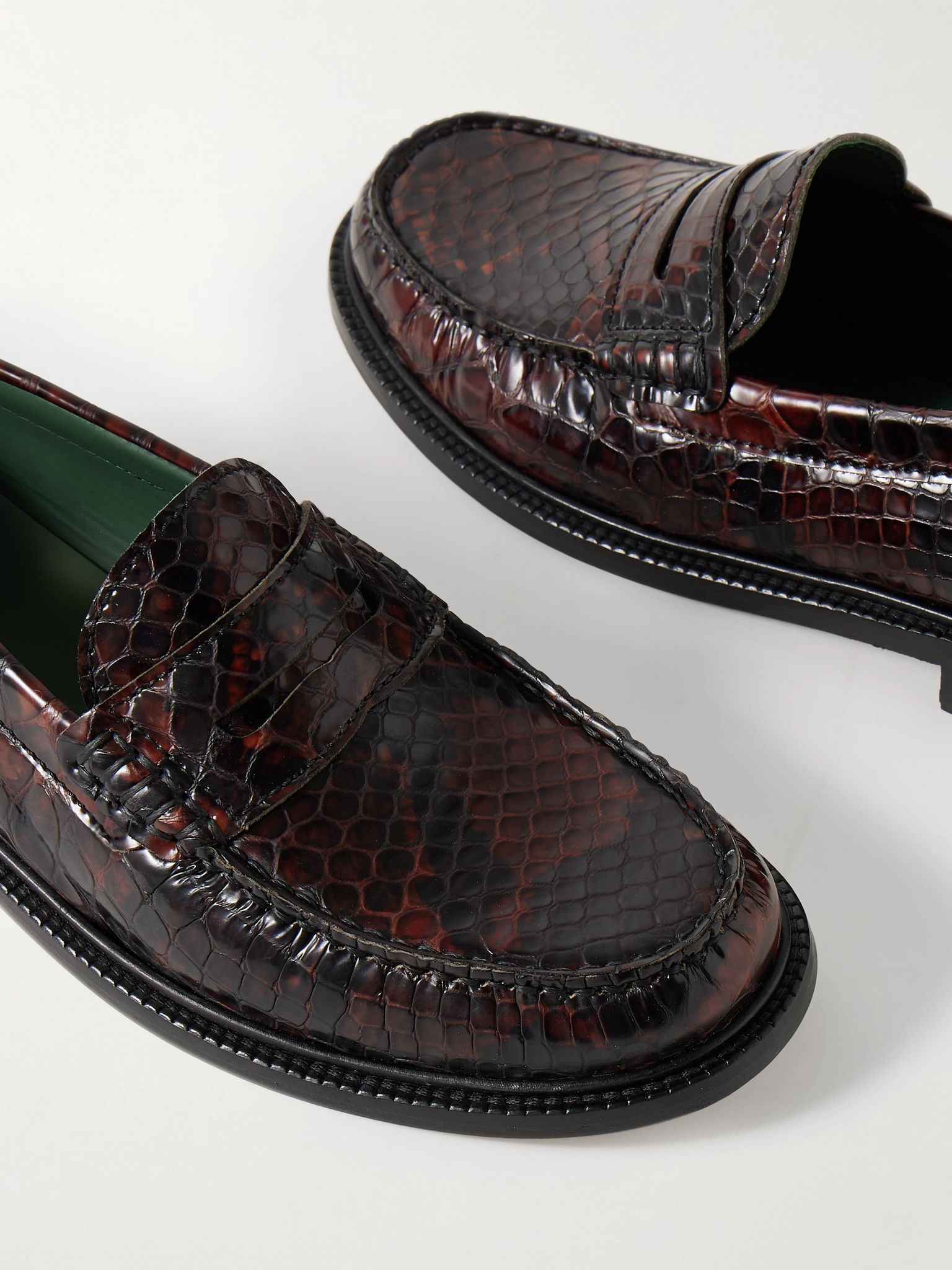 Yardee Python-Effect Leather Penny Loafers Brown - 5