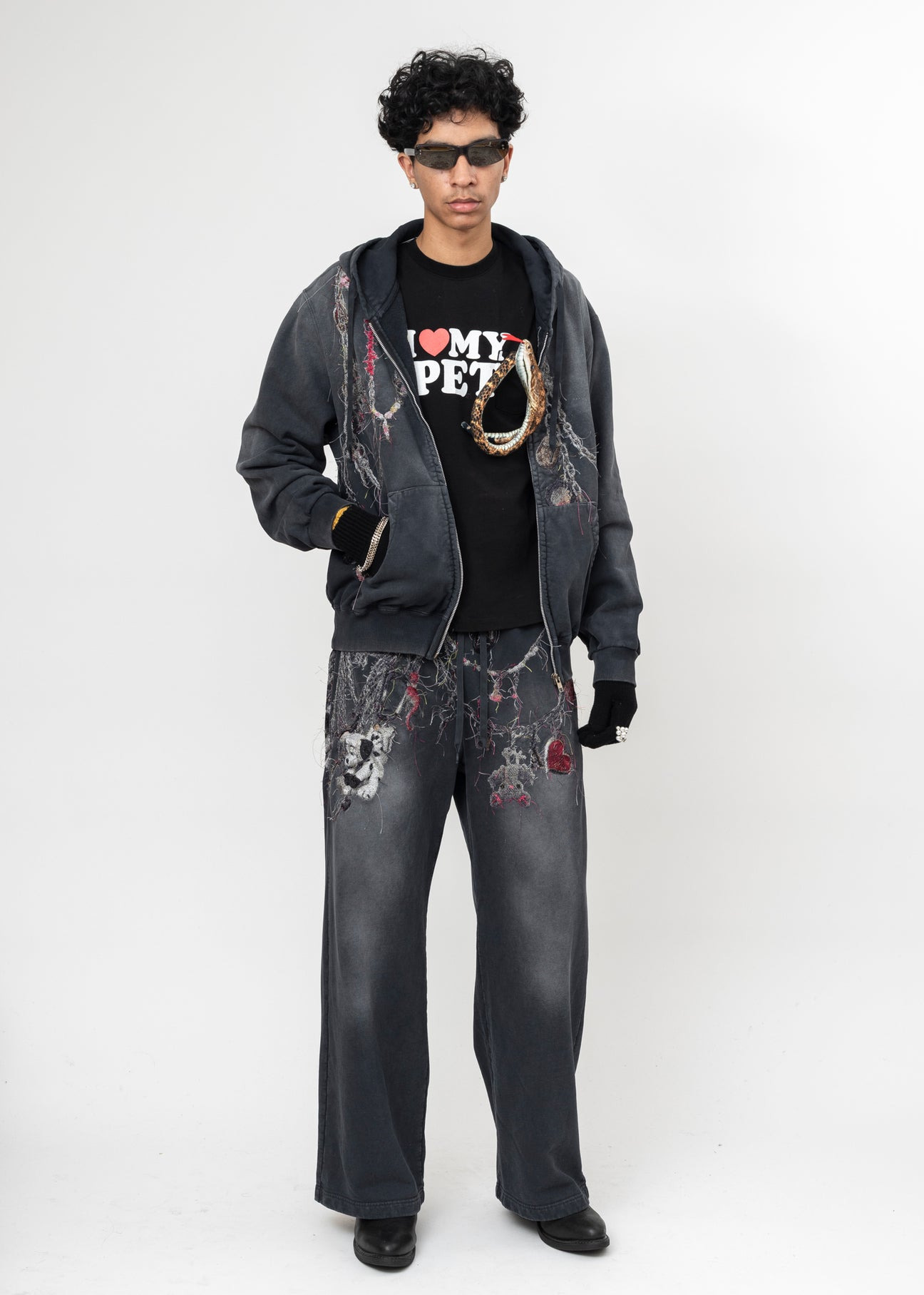 BLACK DOUBLET EMBROIDERED CHAIN ZIP-UP HOODIE - 7