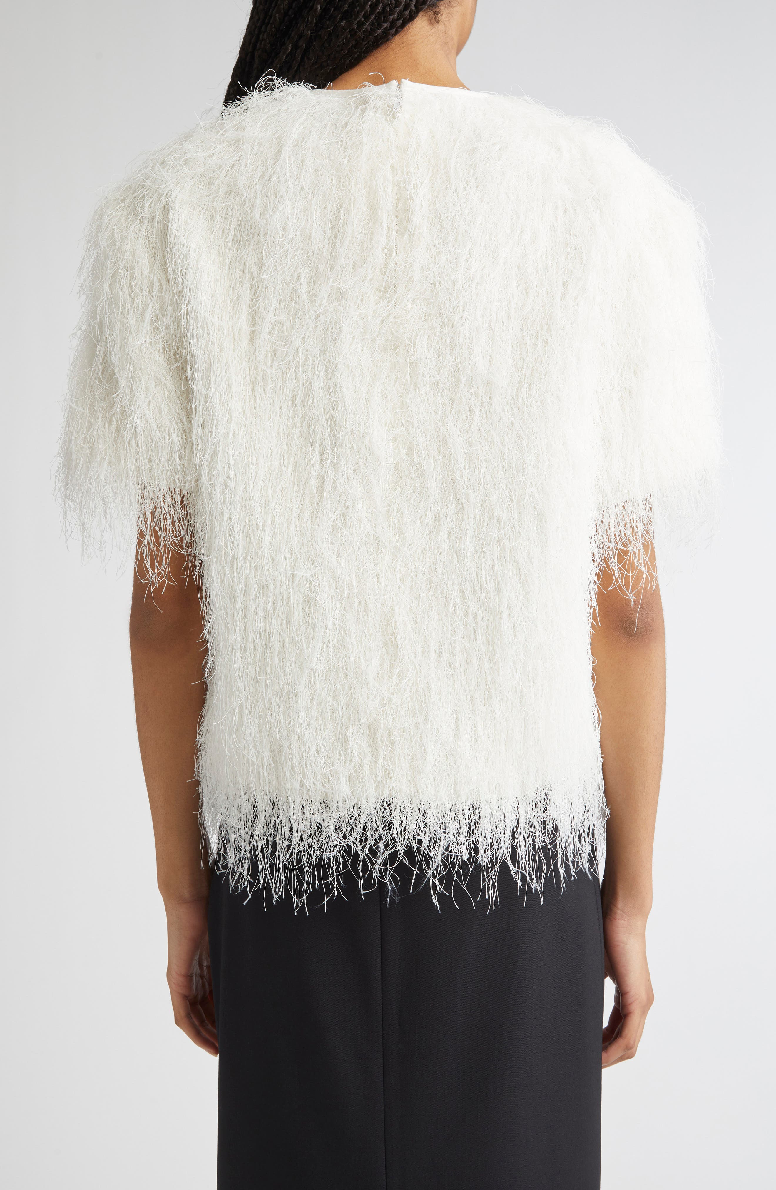 LOULOU DE SAISON Zaro Short Sleeve Fringe Top in White at Nordstrom - 3