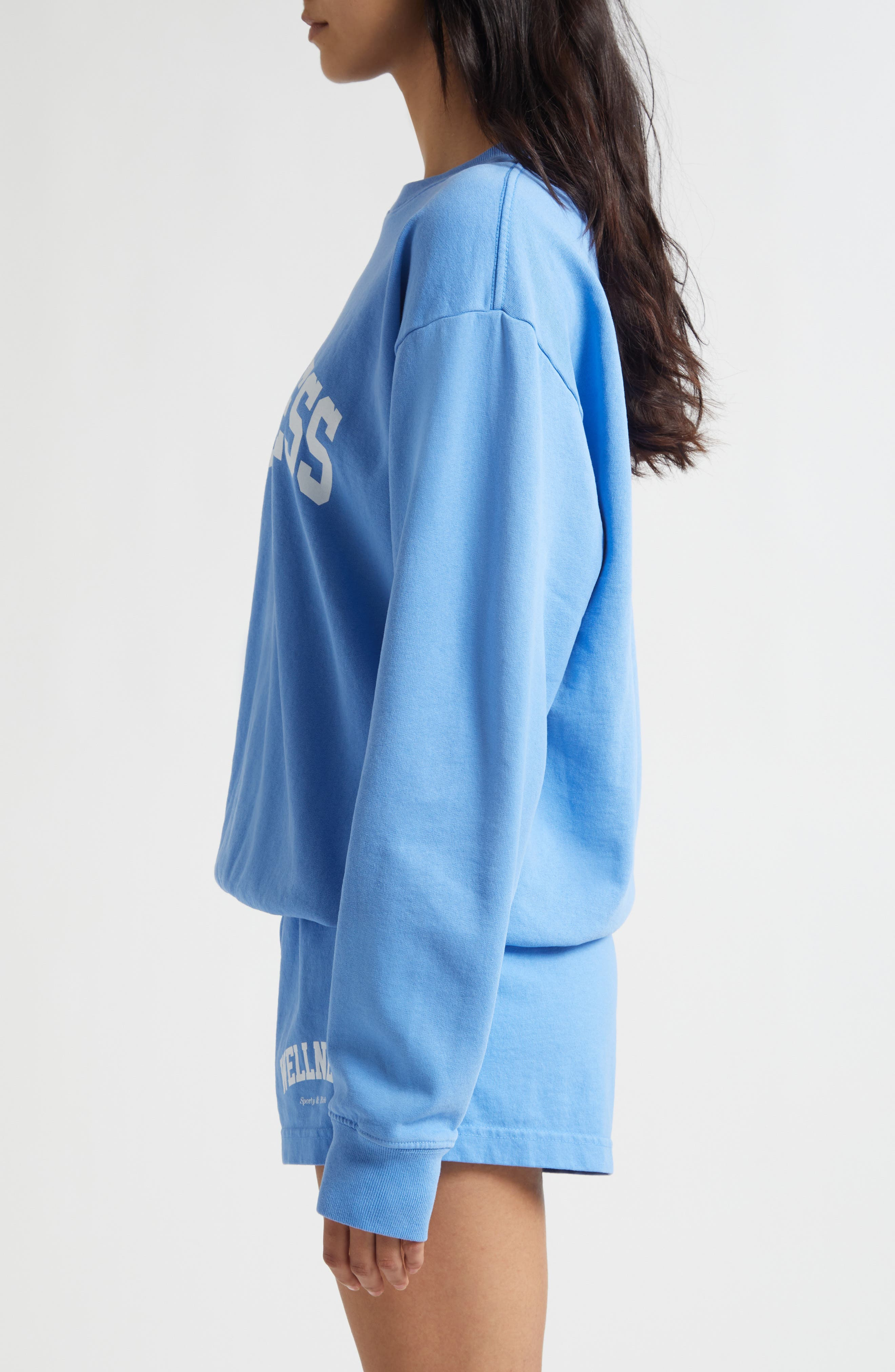 Sporty & Rich Wellness Ivy Cotton Graphic Sweatshirt in Flax Blue at Nordstrom - 4