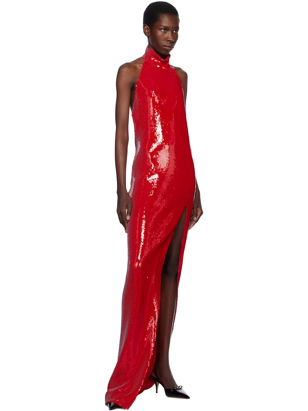 Red Long Sequin Halterneck Maxi Dress - 4