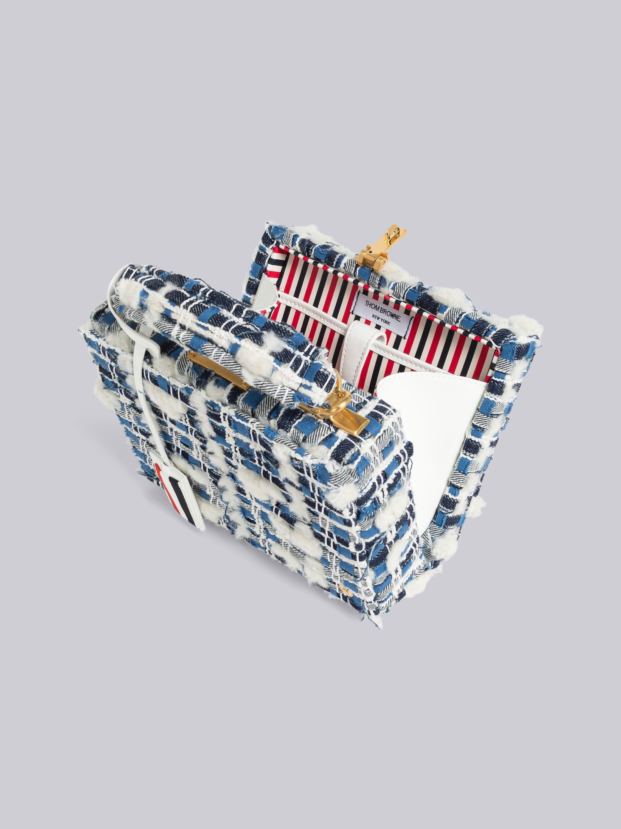 Denim Pouf Tweed Woven Chain Micro Attache Case - 5