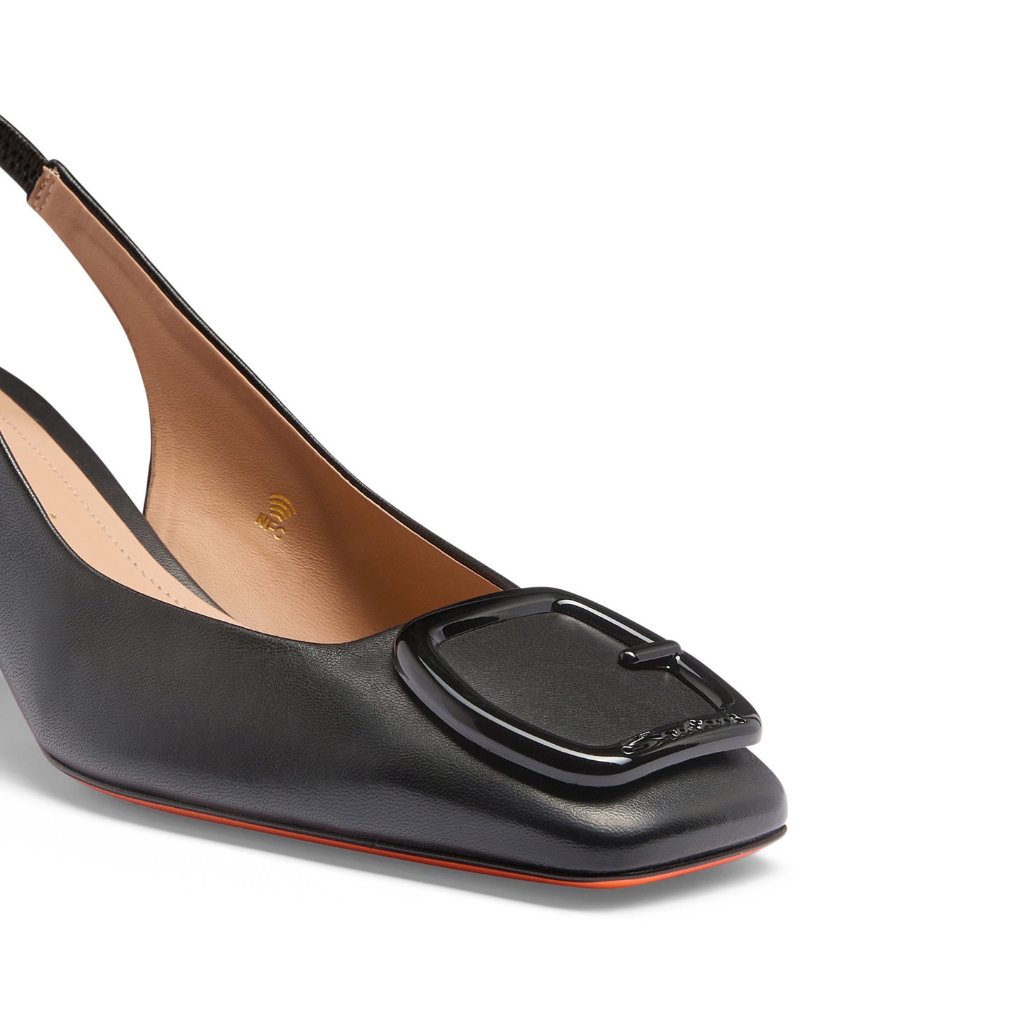 Women's black leather mid-heel slingback - 6