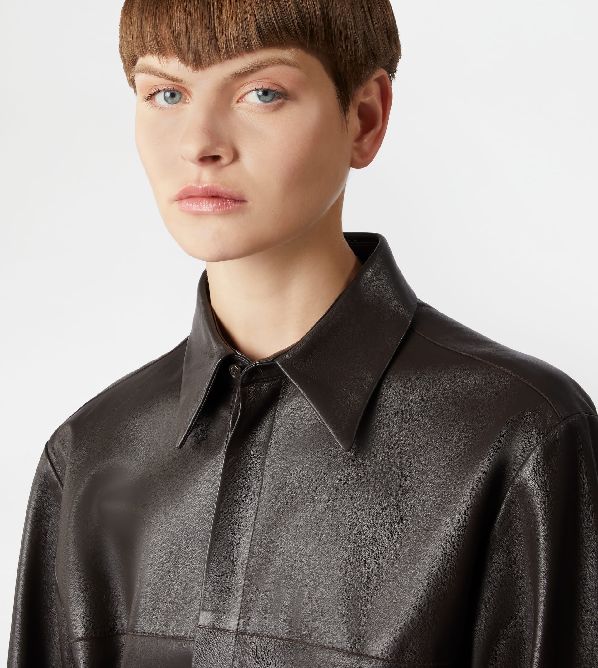 SHIRT IN LEATHER - BROWN - 5