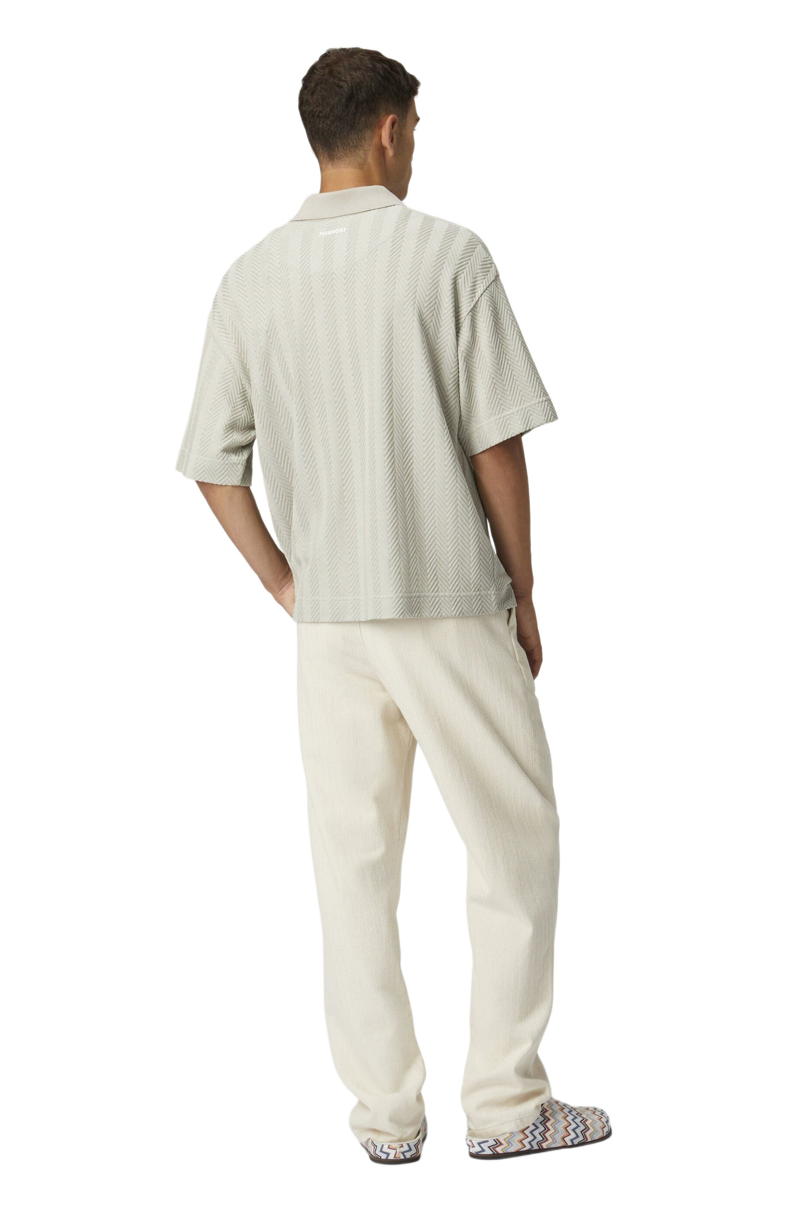 Missoni Cotton And Viscose Polo Shirt With Tone-on-tone Zigzag in Silver at Nordstrom - 3