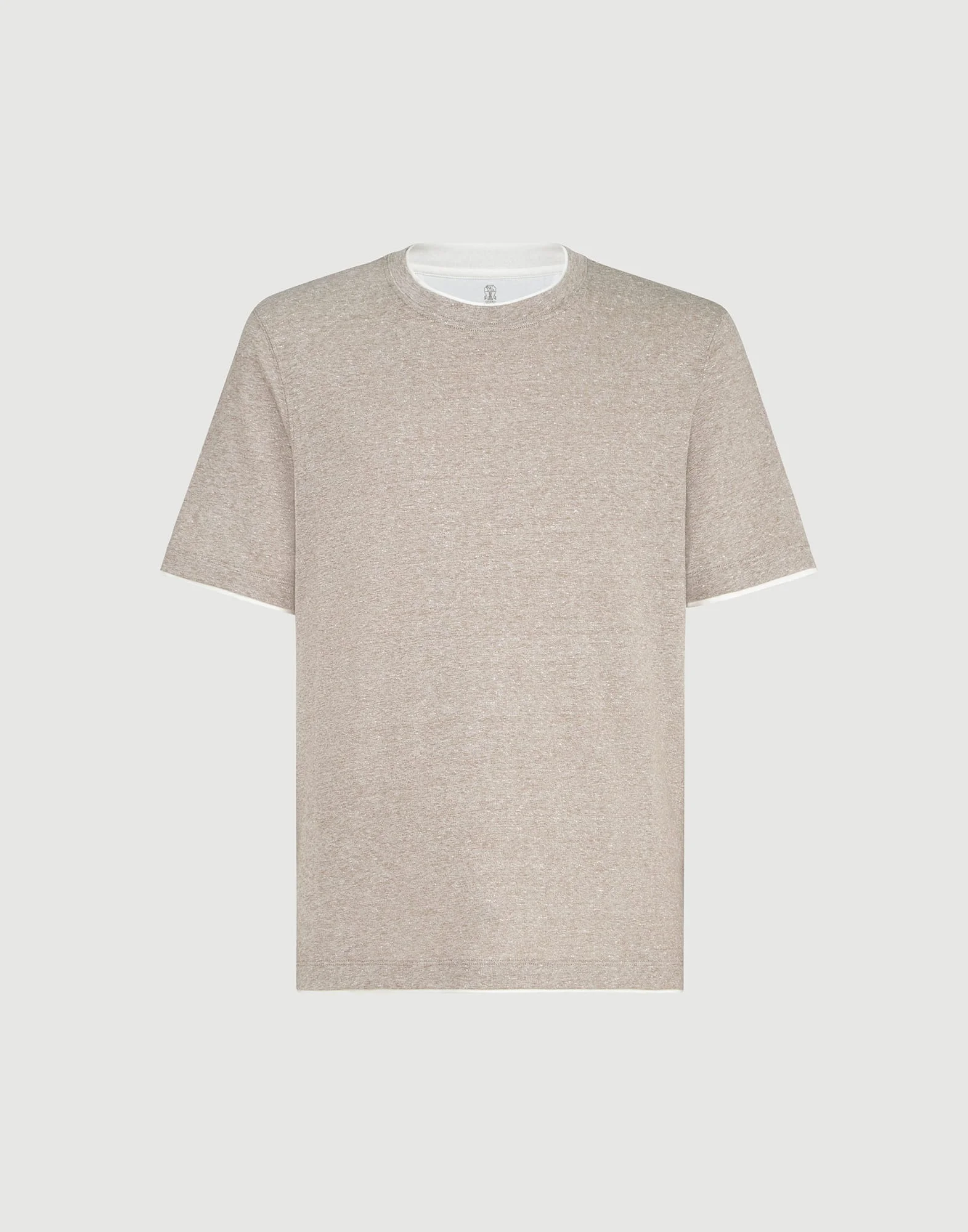 Linen and cotton jersey crew neck T-shirt with faux-layering - 1