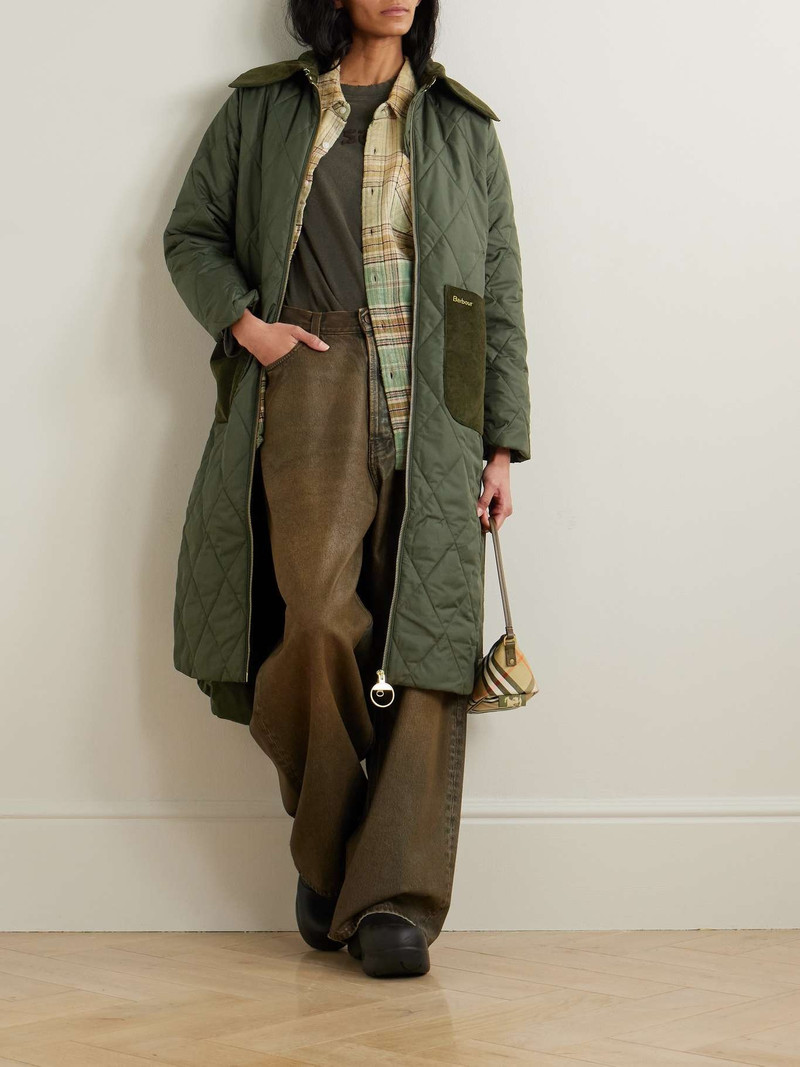 Barbour Malton corduroy-trimmed quilted padded shell coat Green outlook