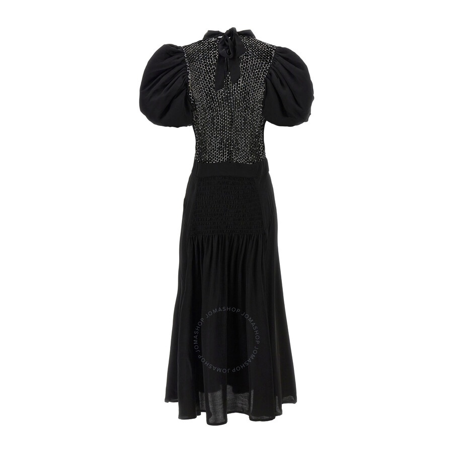 Rotate Ladies Black Puff Sleeve Midi Dress - 2