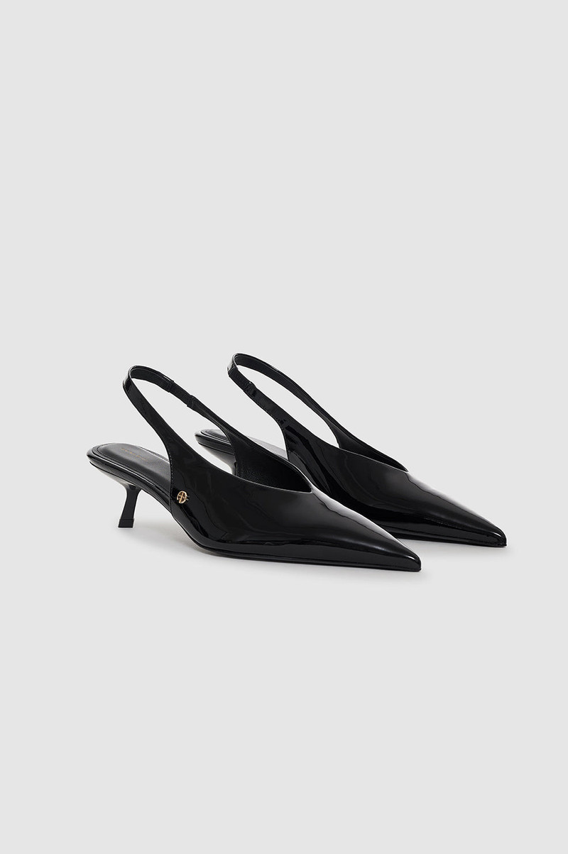 Hilda Slingback Pumps - Black Patent 2