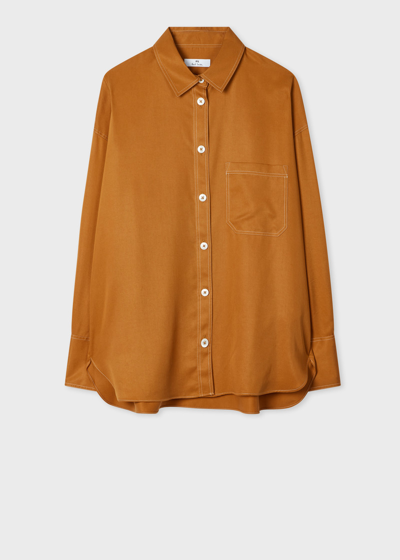 Women's Camel Shirt with Topstitching 1