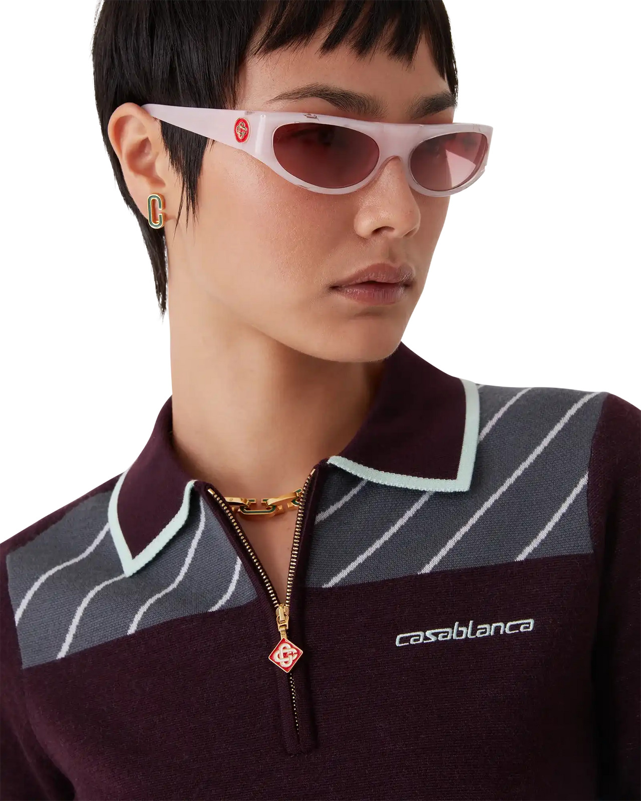 Diagonal Tennis Merino Long Sleeve Polo Shirt | Casablanca Paris - 5