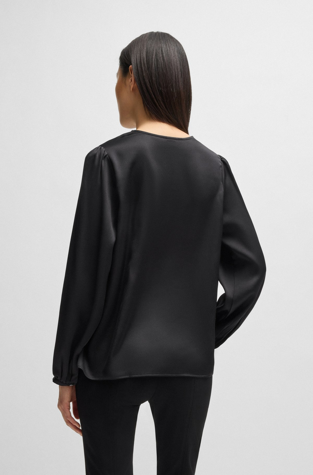 REGULAR-FIT BLOUSE WITH V NECKLINE IN HAMMERED SATIN - 5