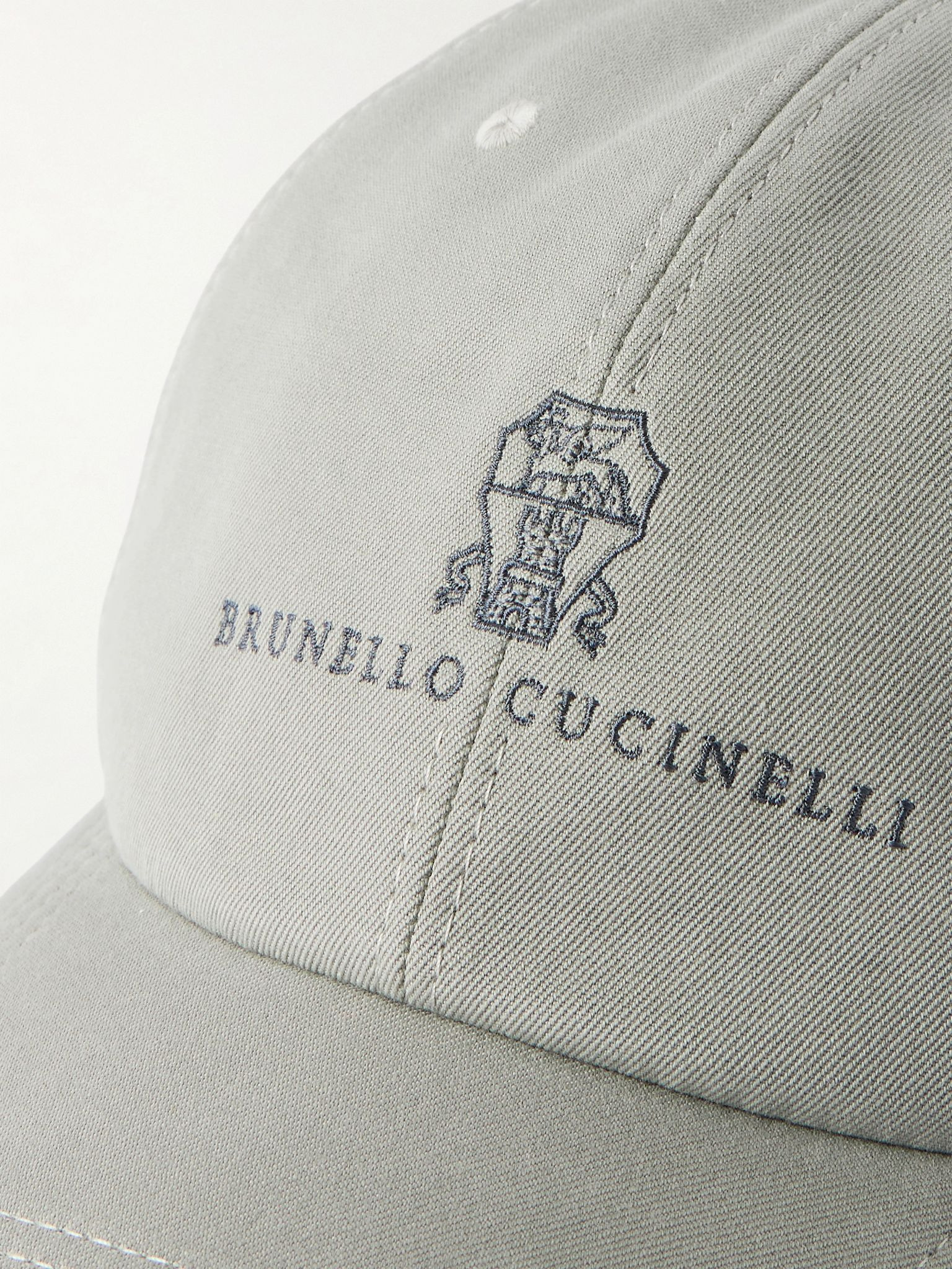 Logo-Embroidered Leather-Trimmed Cotton-Twill Baseball Cap Gray - 4