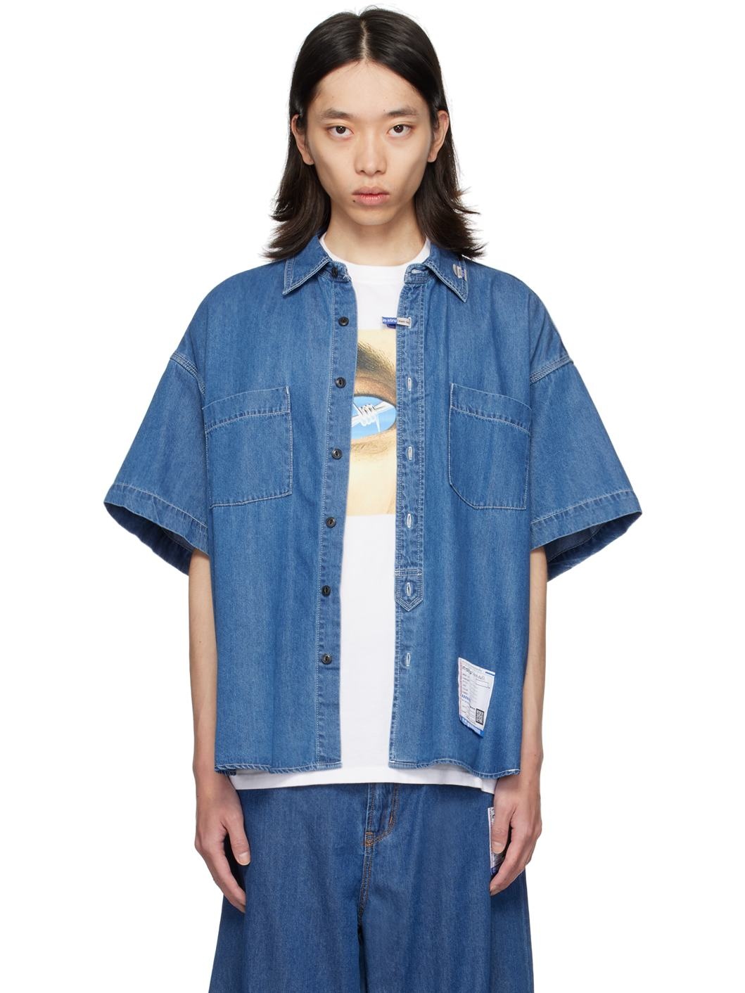 Blue Half-Sleeve Denim Shirt - 1