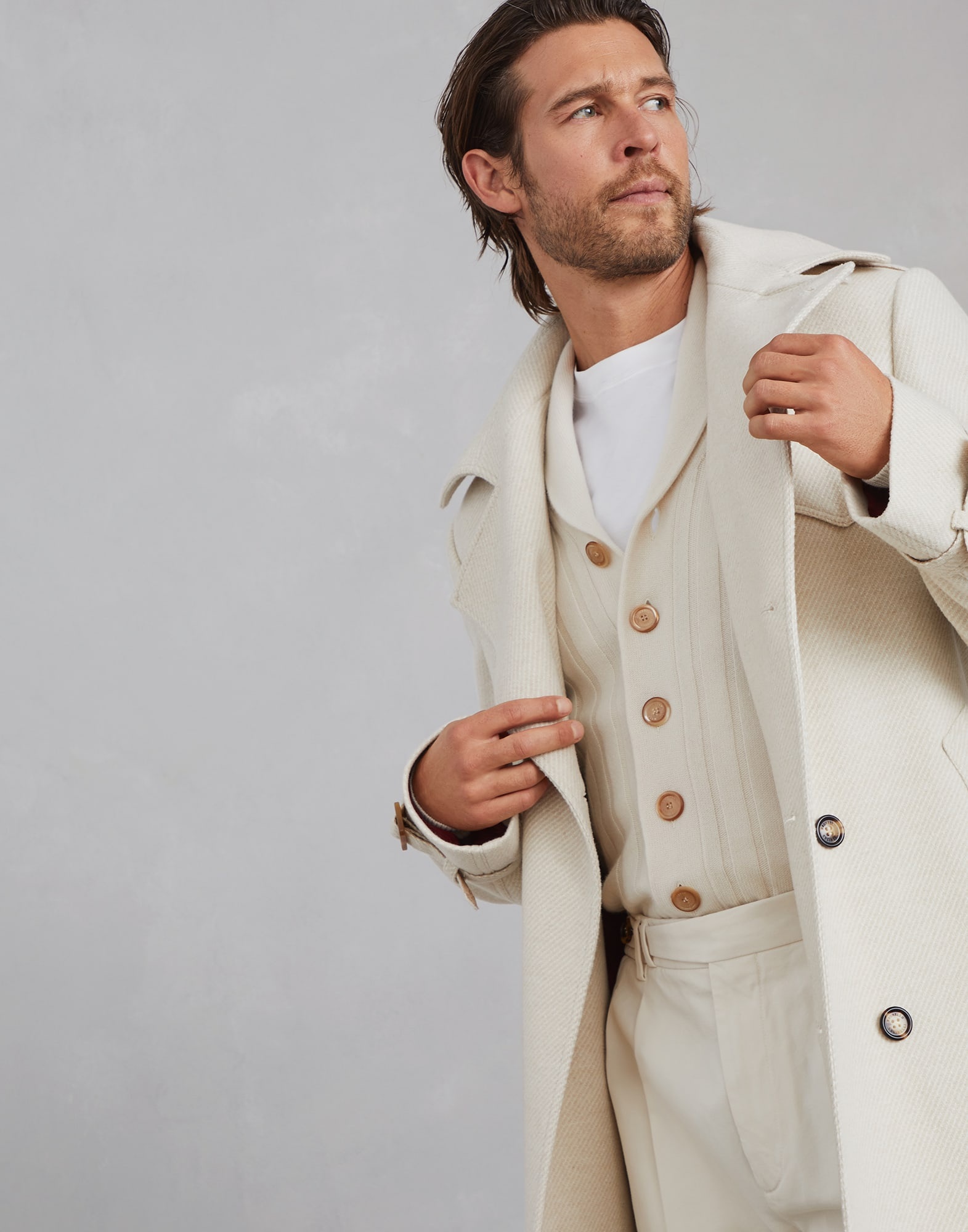 Wool, silk and cashmere diagonal trench coat - 4