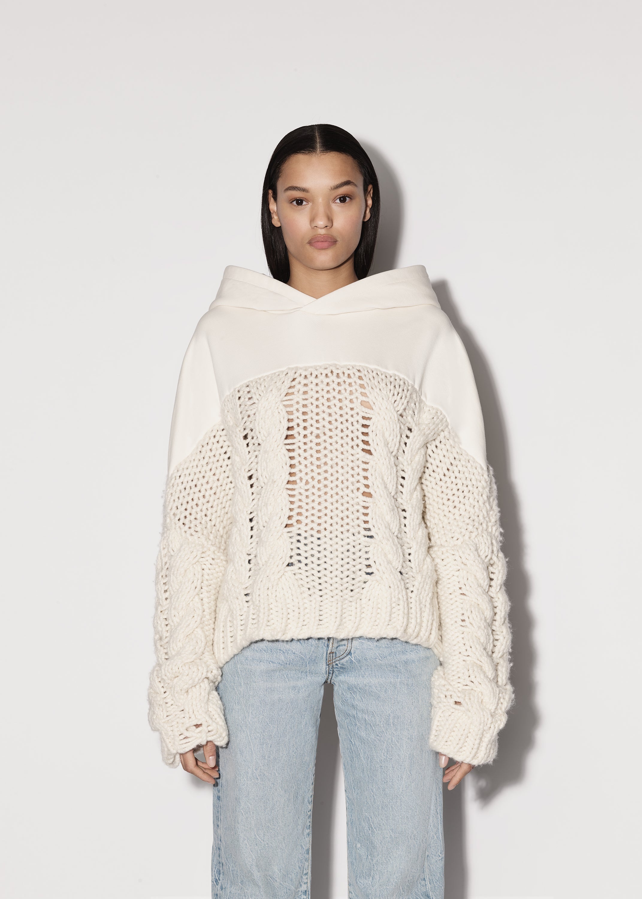 CABLE KNIT HYBRID HOODIE - 3
